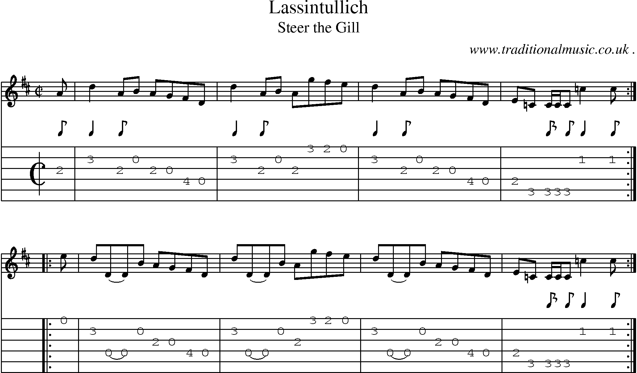 Sheet-music  score, Chords and Guitar Tabs for Lassintullich