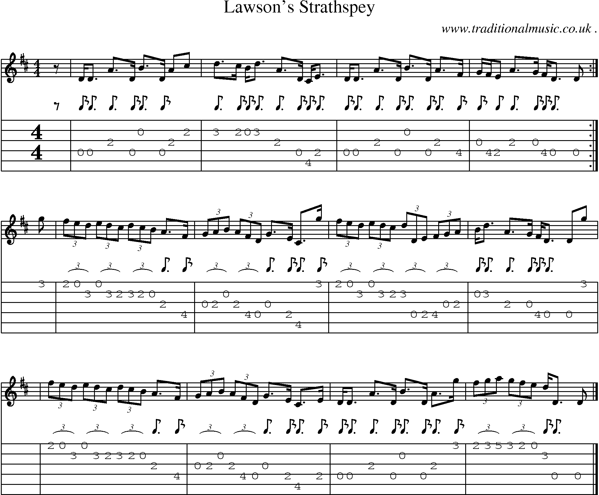 Sheet-music  score, Chords and Guitar Tabs for Lawsons Strathspey