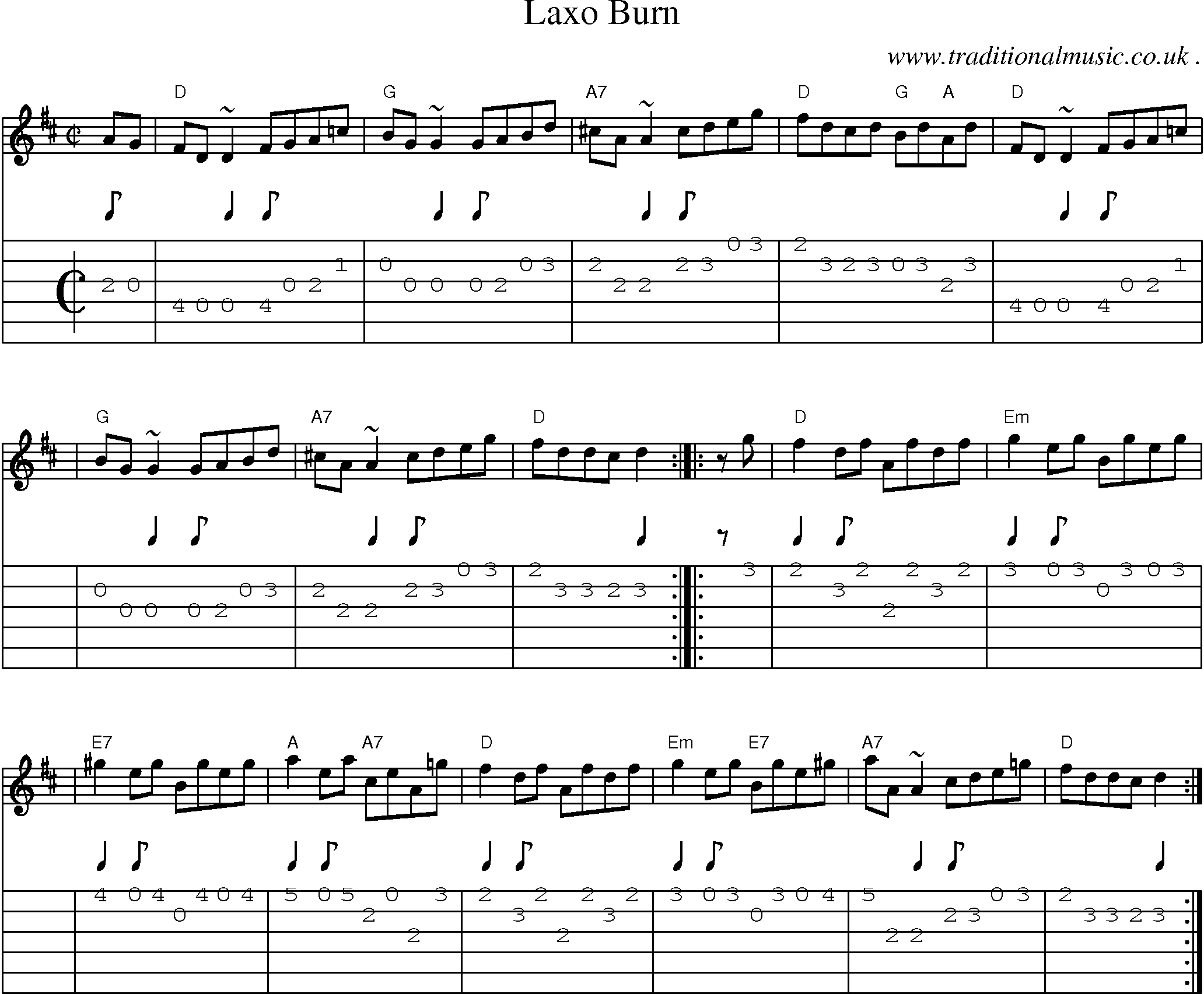 Sheet-music  score, Chords and Guitar Tabs for Laxo Burn