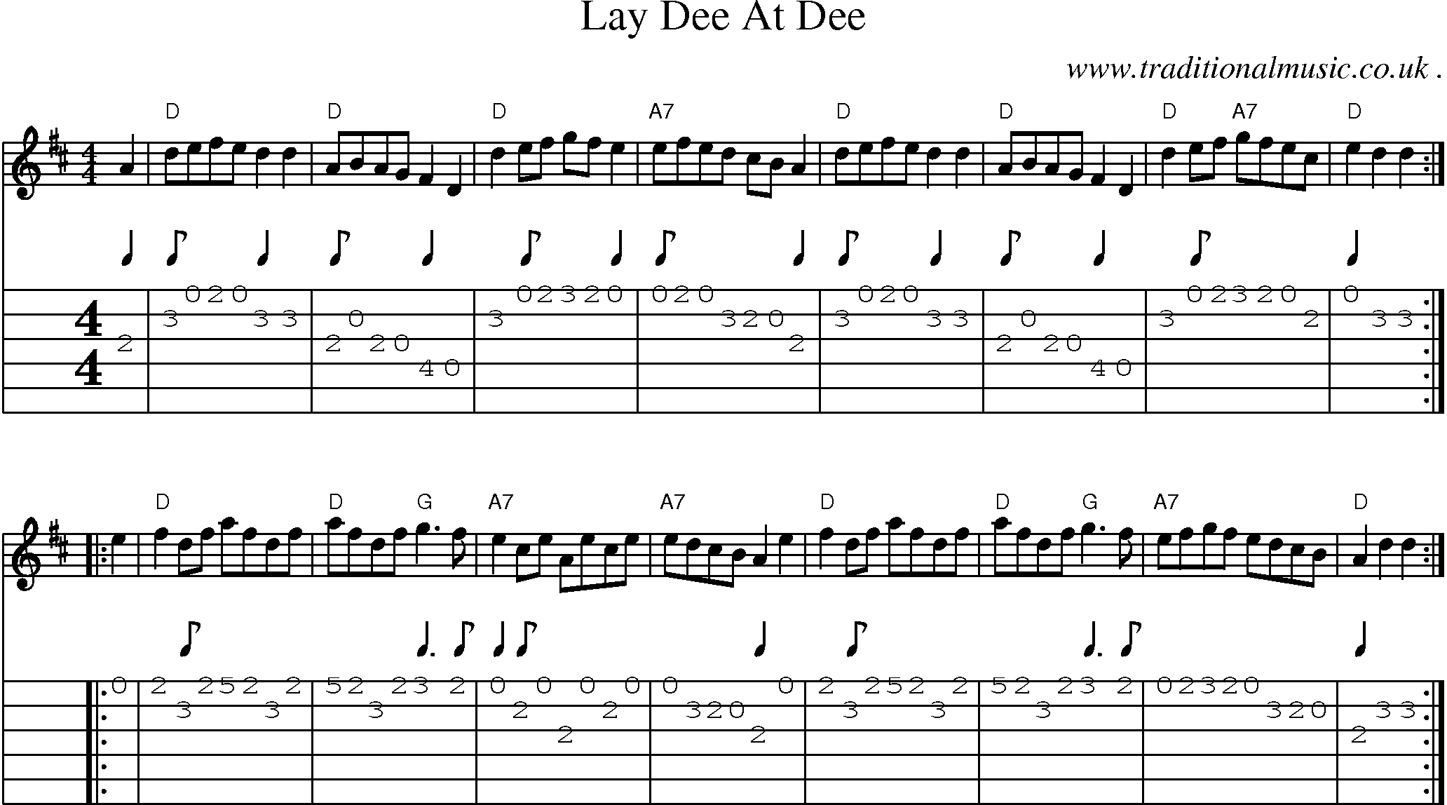 Sheet-music  score, Chords and Guitar Tabs for Lay Dee At Dee