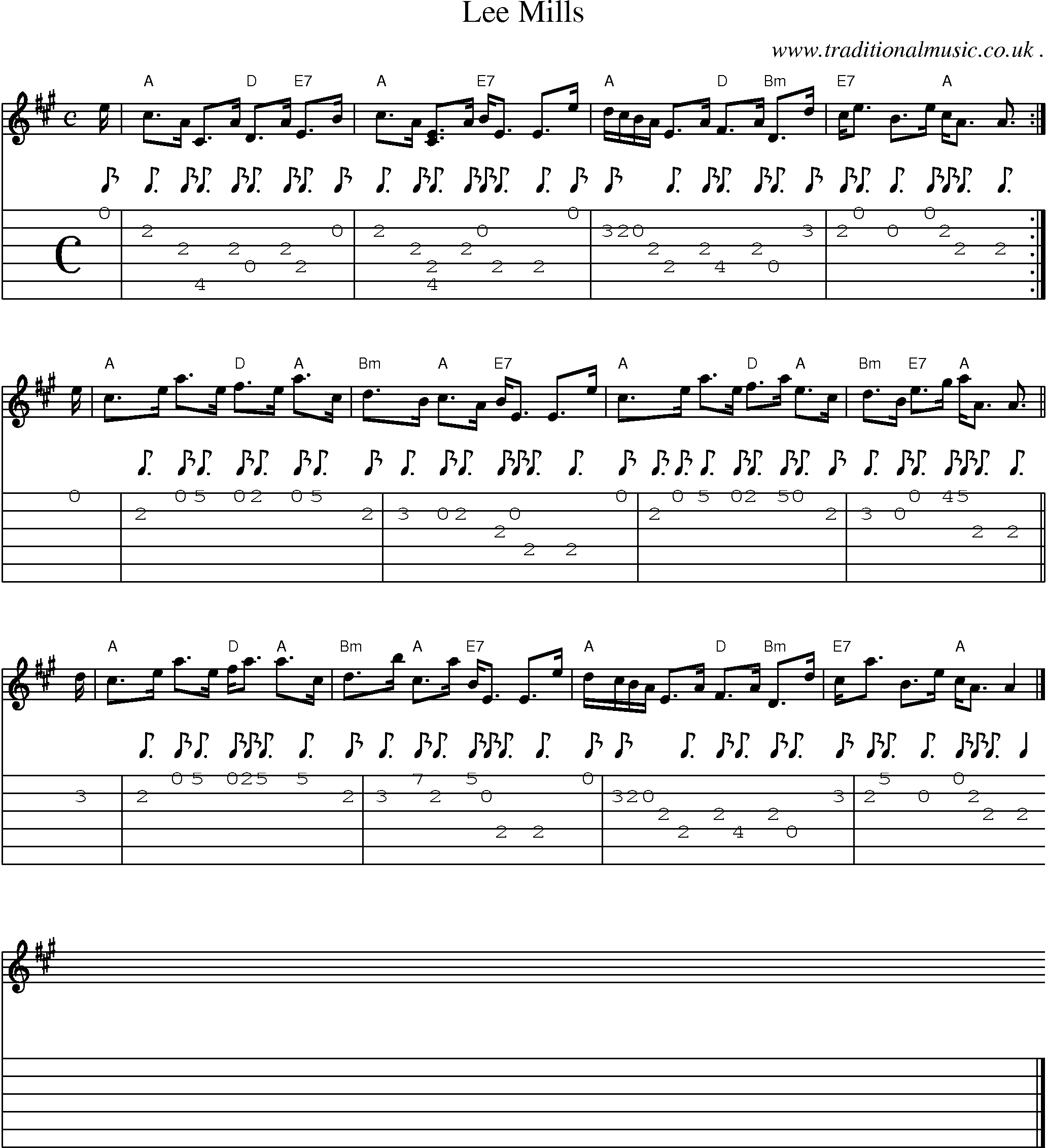 Sheet-music  score, Chords and Guitar Tabs for Lee Mills