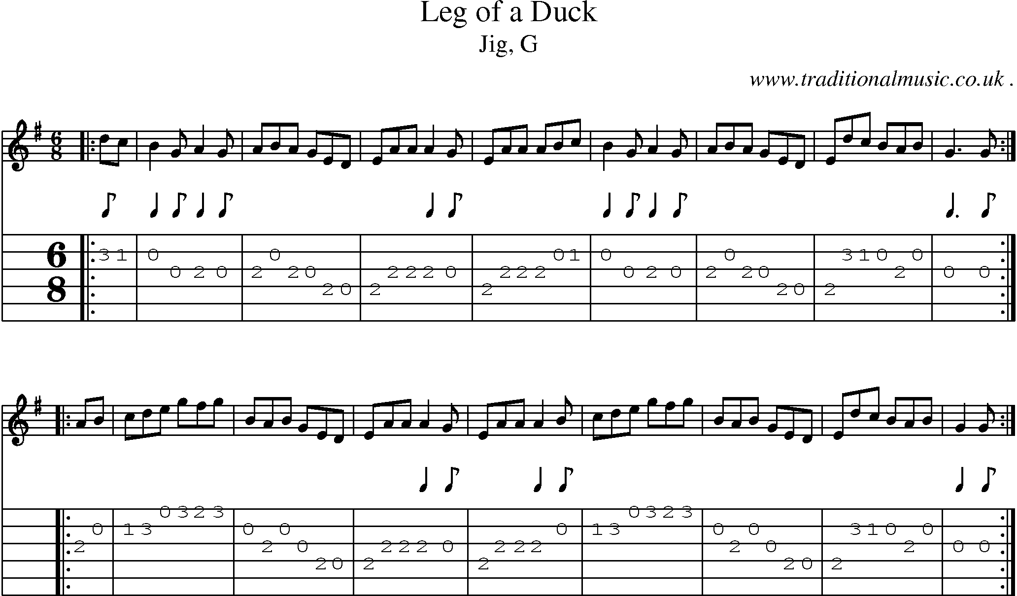 Sheet-music  score, Chords and Guitar Tabs for Leg Of A Duck