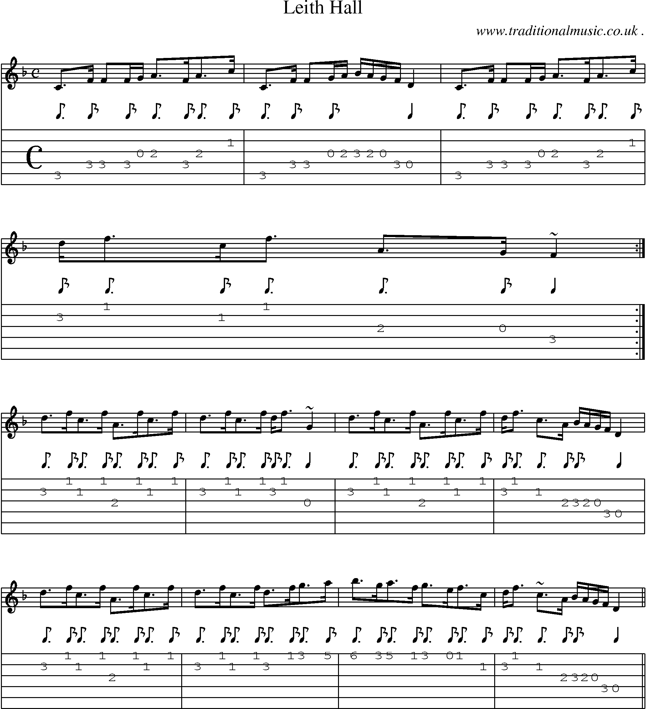 Sheet-music  score, Chords and Guitar Tabs for Leith Hall