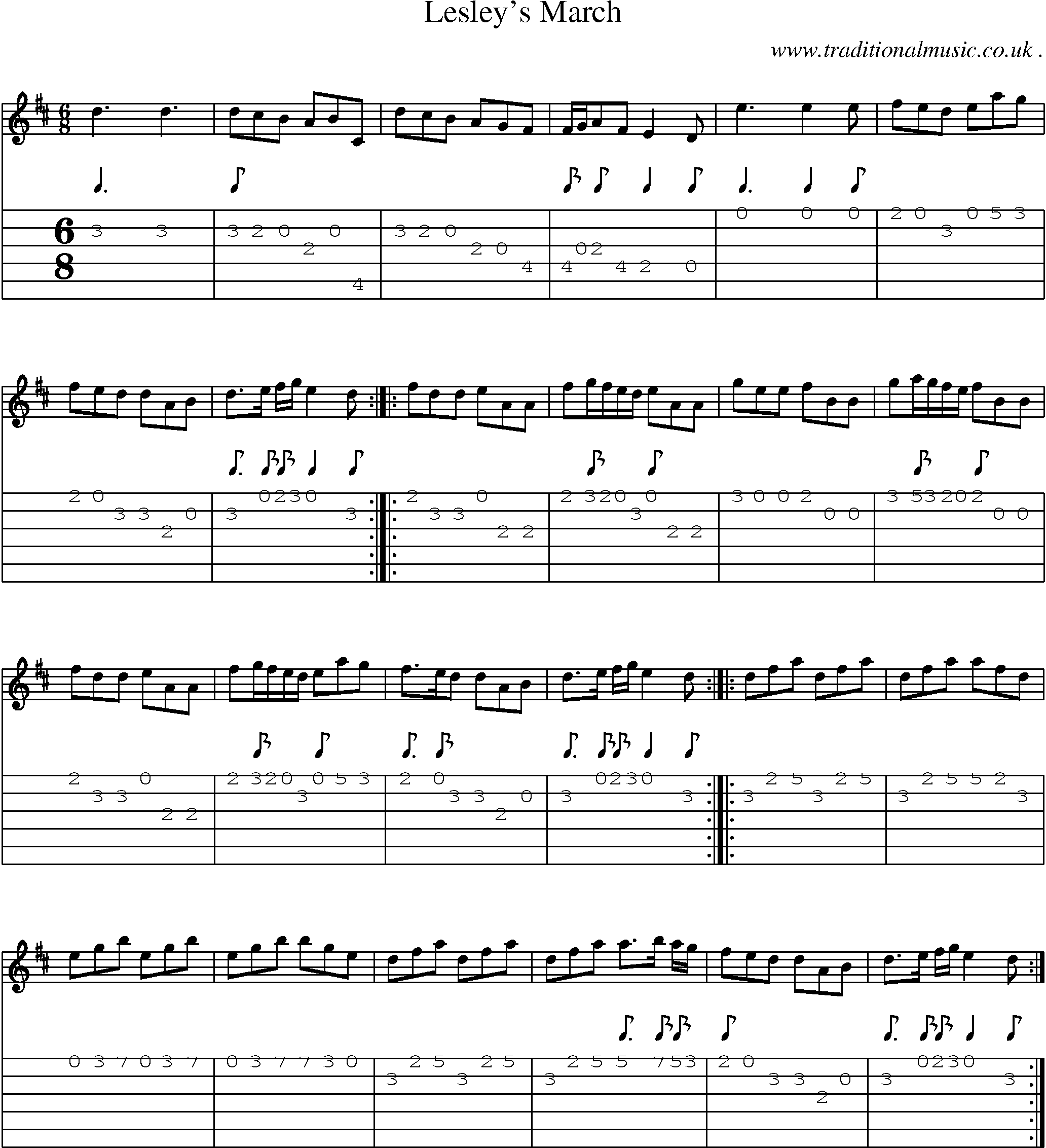 Sheet-music  score, Chords and Guitar Tabs for Lesleys March
