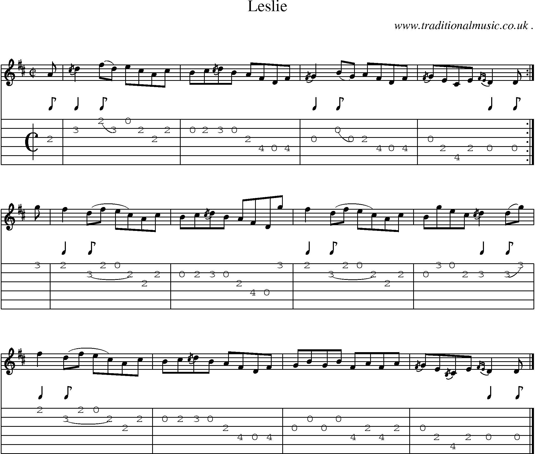 Sheet-music  score, Chords and Guitar Tabs for Leslie