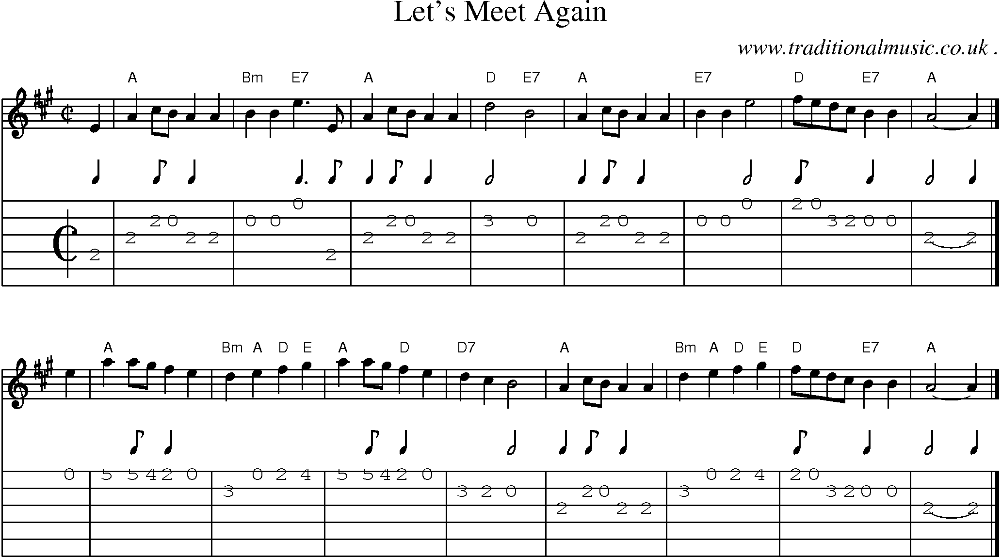 Sheet-music  score, Chords and Guitar Tabs for Lets Meet Again