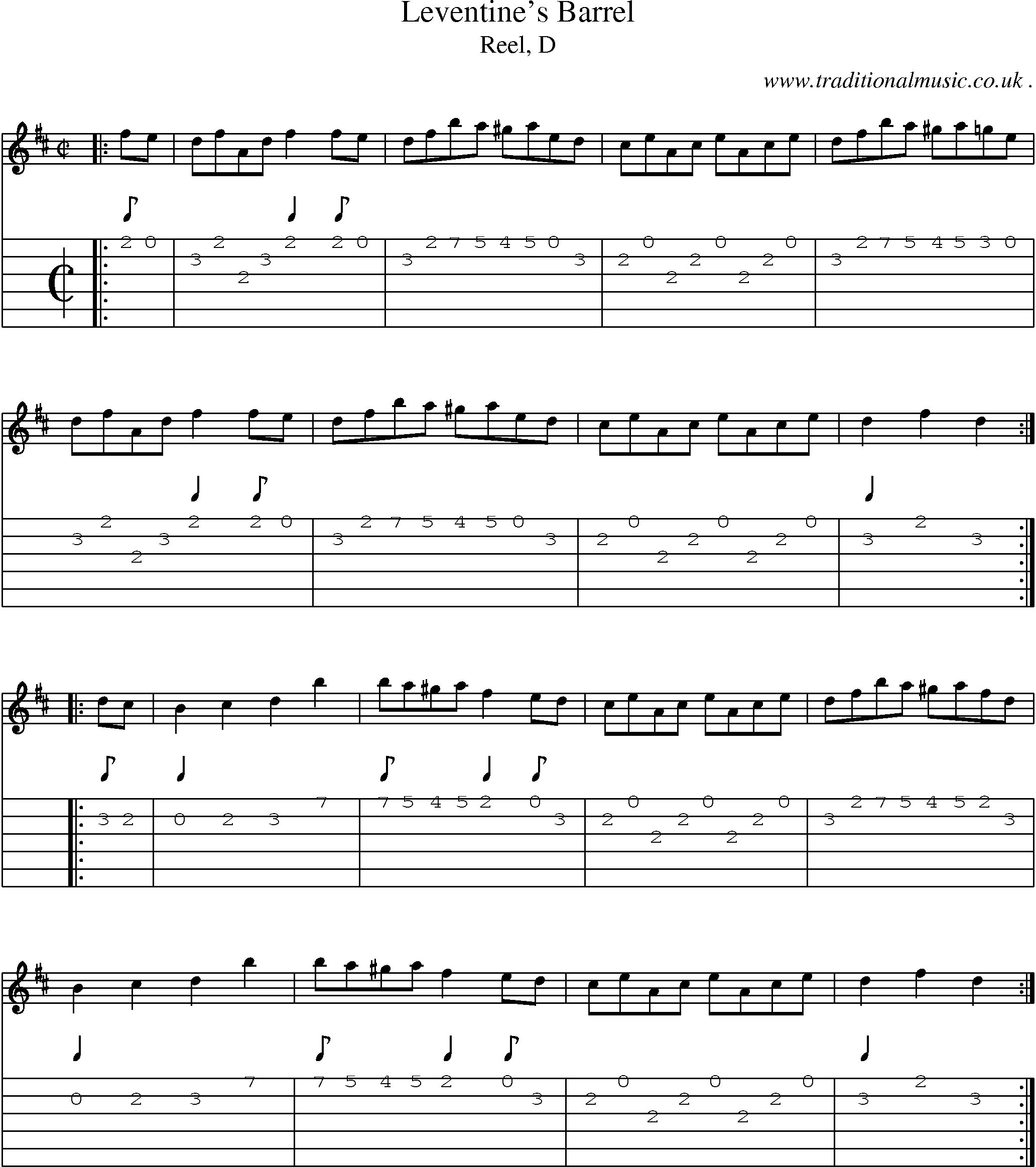 Sheet-music  score, Chords and Guitar Tabs for Leventines Barrel