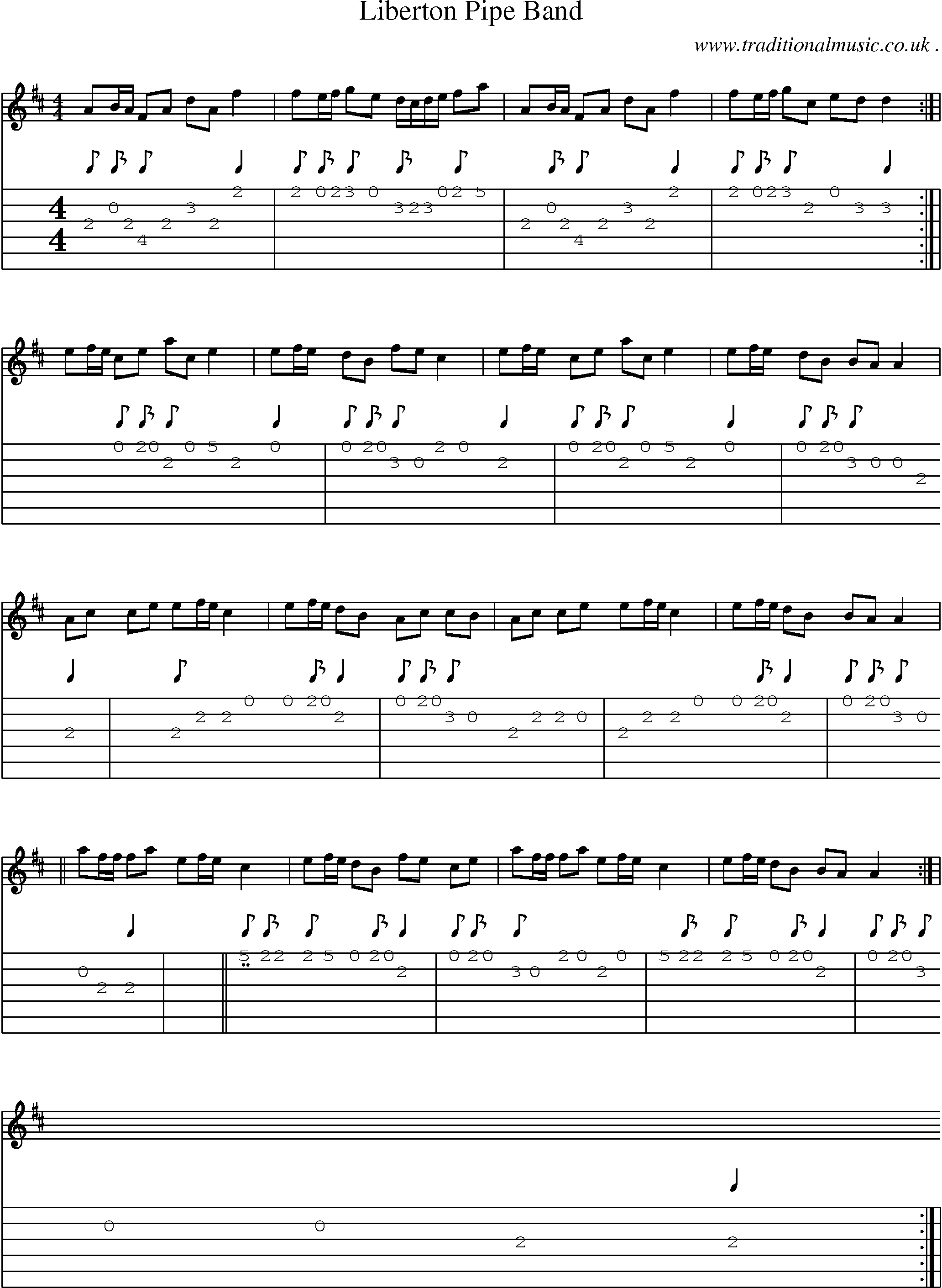 Sheet-music  score, Chords and Guitar Tabs for Liberton Pipe Band