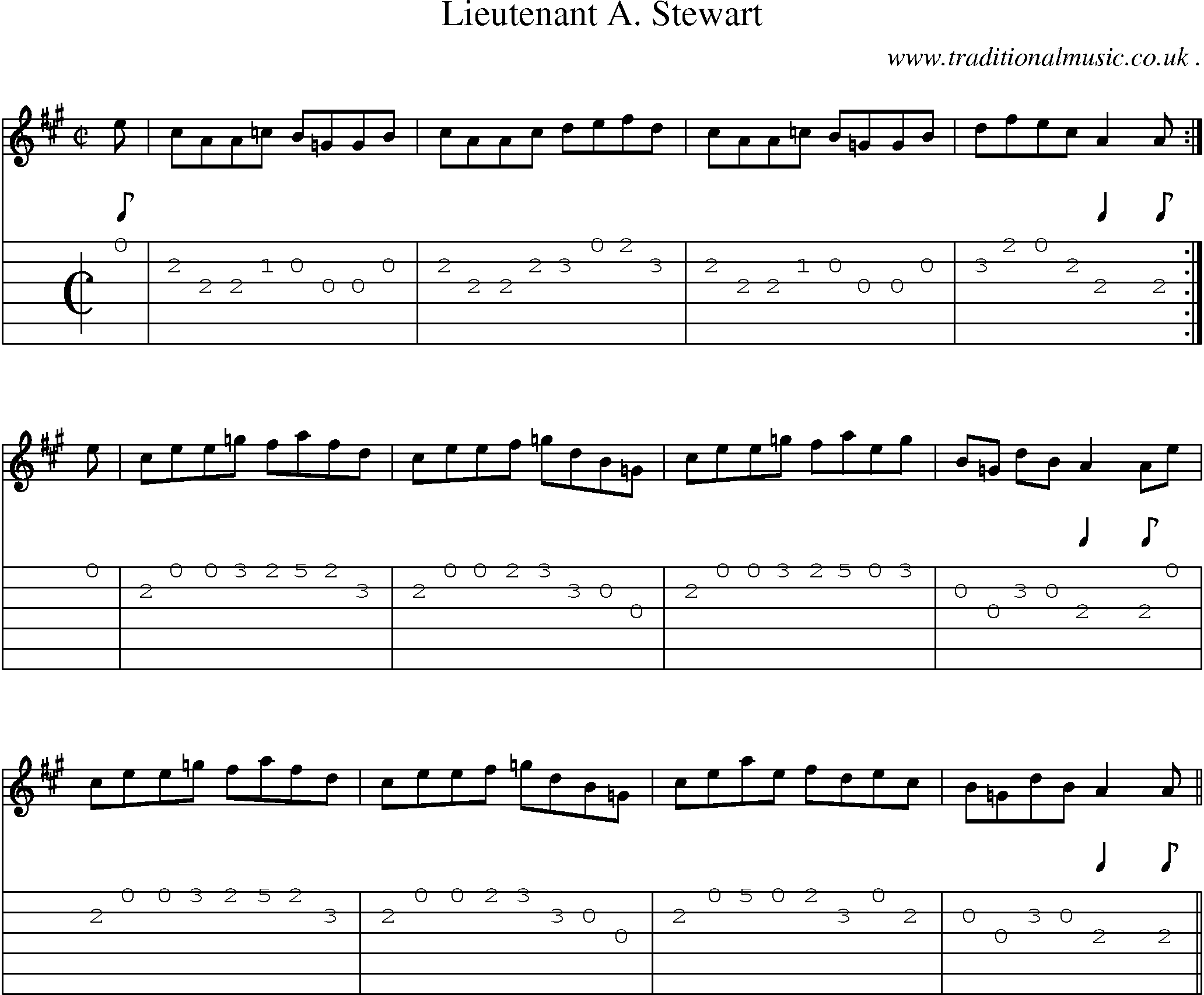 Sheet-music  score, Chords and Guitar Tabs for Lieutenant A Stewart