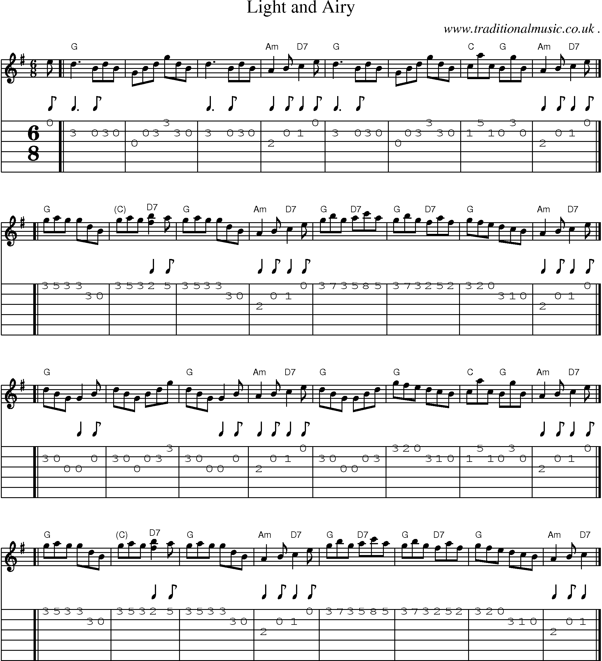 Sheet-music  score, Chords and Guitar Tabs for Light And Airy