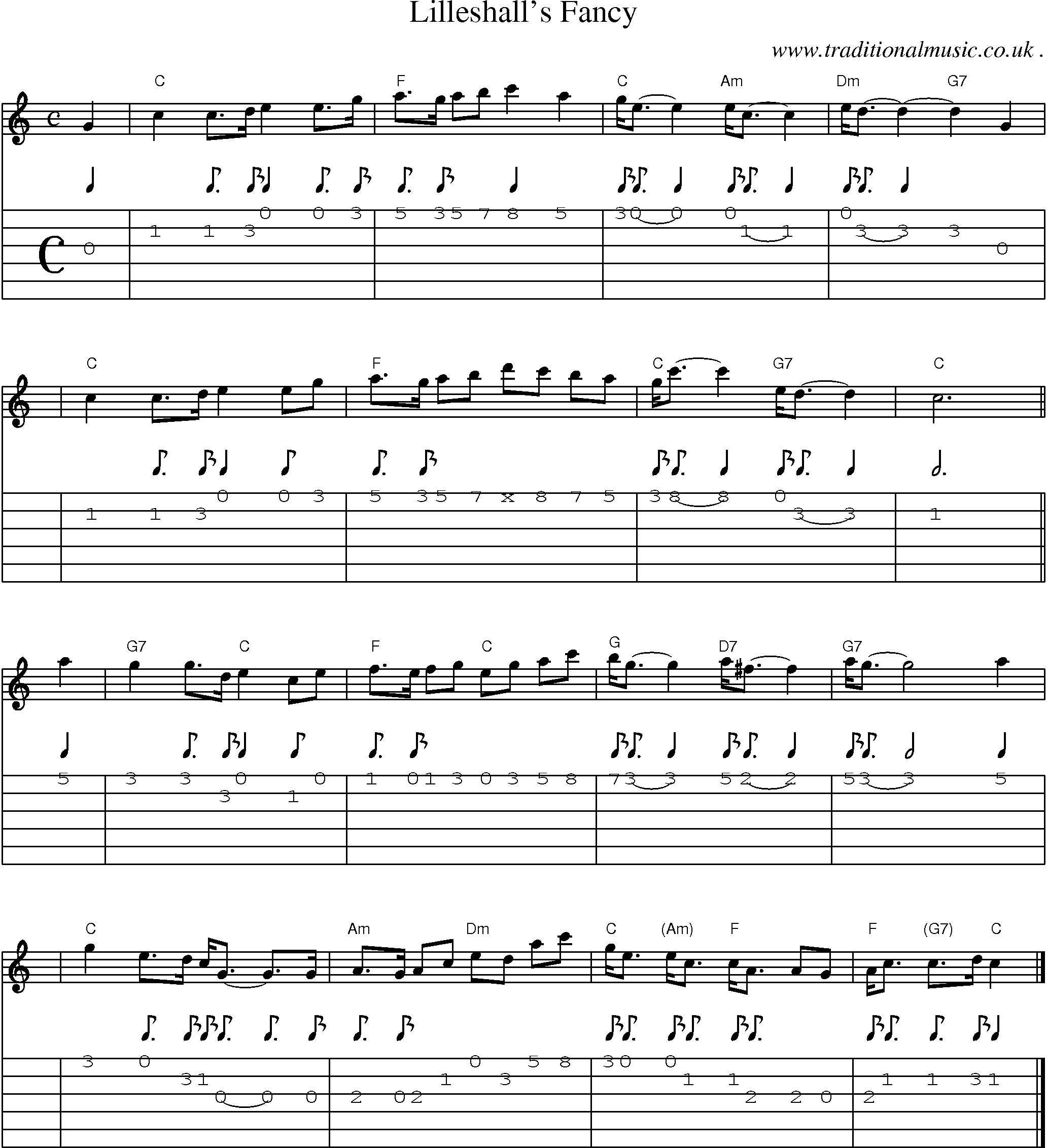 Sheet-music  score, Chords and Guitar Tabs for Lilleshalls Fancy