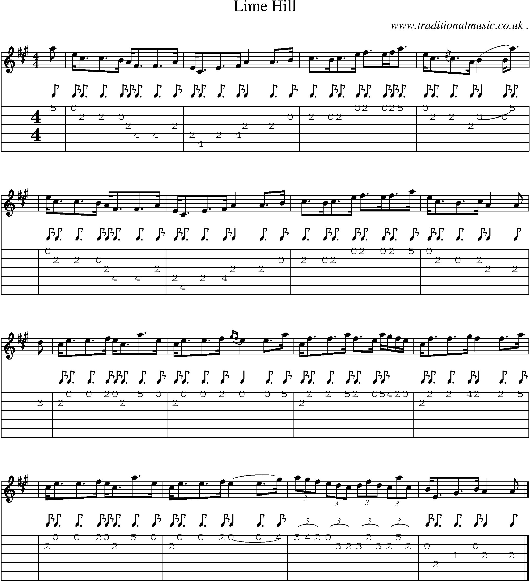 Sheet-music  score, Chords and Guitar Tabs for Lime Hill