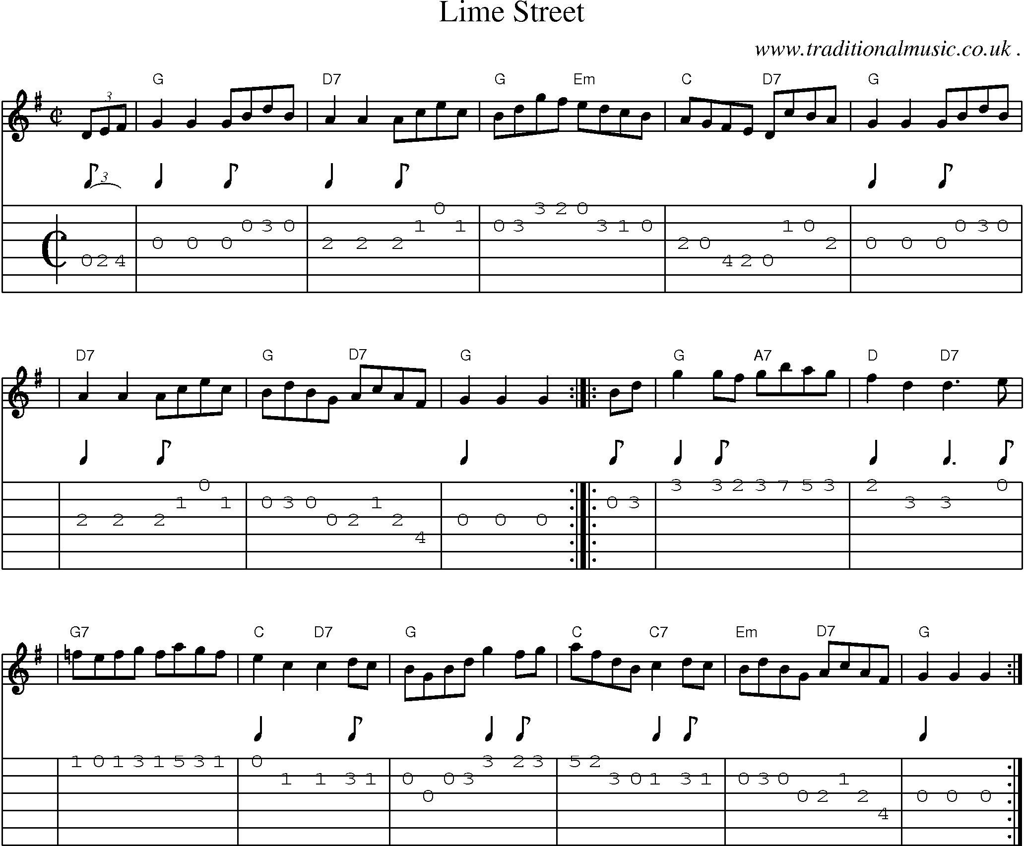 Sheet-music  score, Chords and Guitar Tabs for Lime Street