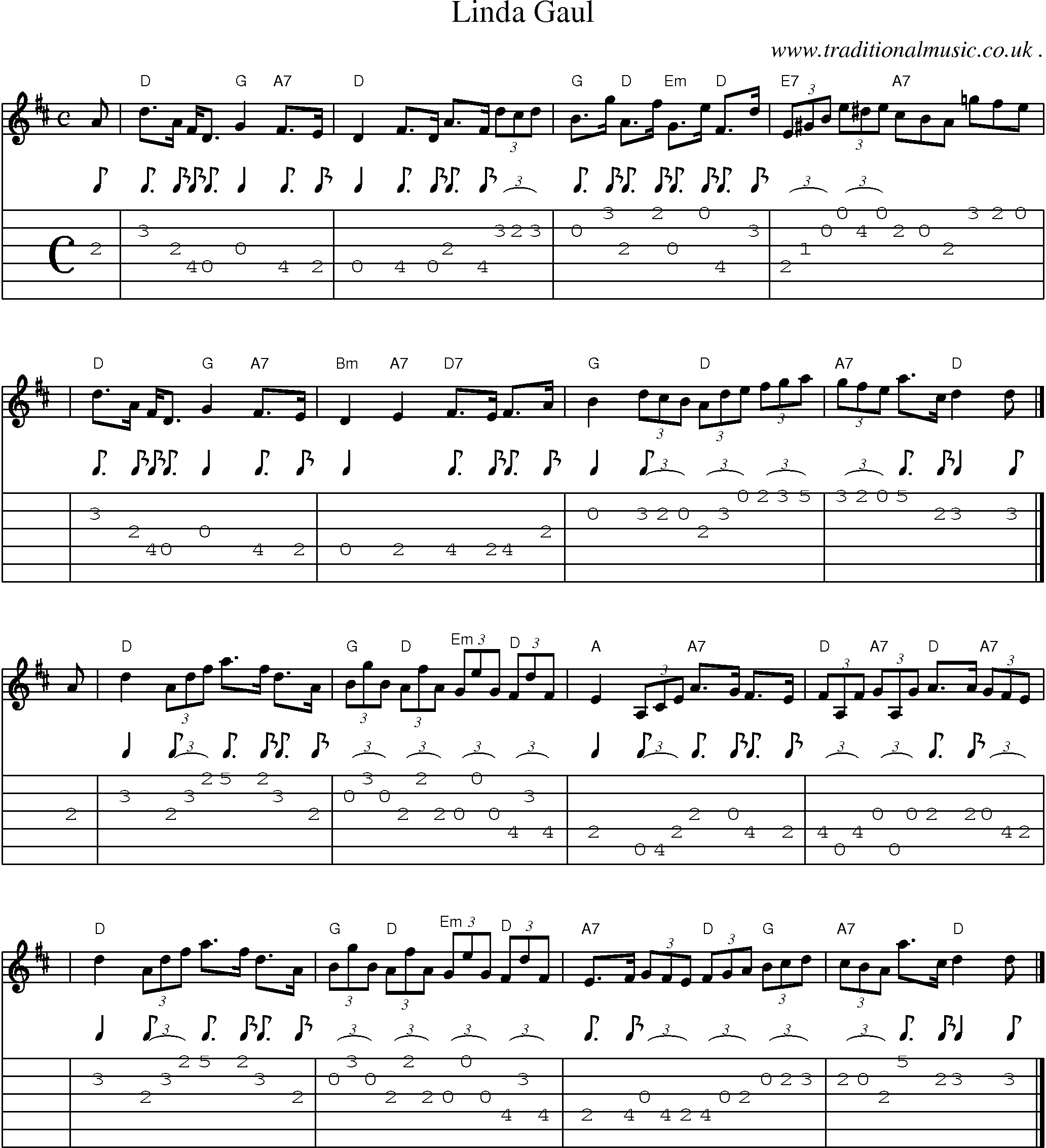 Sheet-music  score, Chords and Guitar Tabs for Linda Gaul