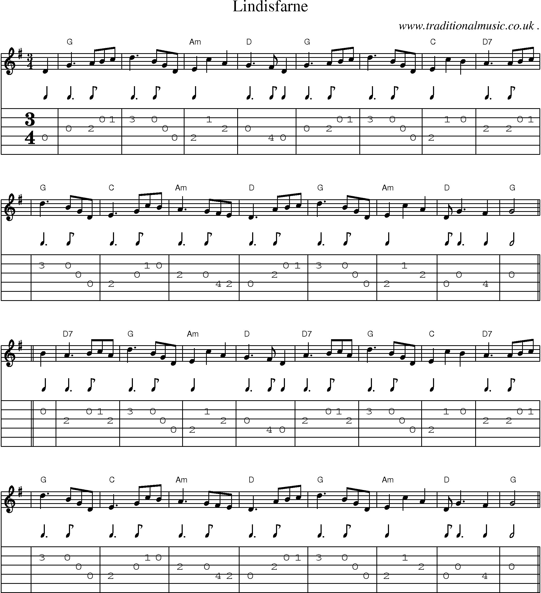 Sheet-music  score, Chords and Guitar Tabs for Lindisfarne