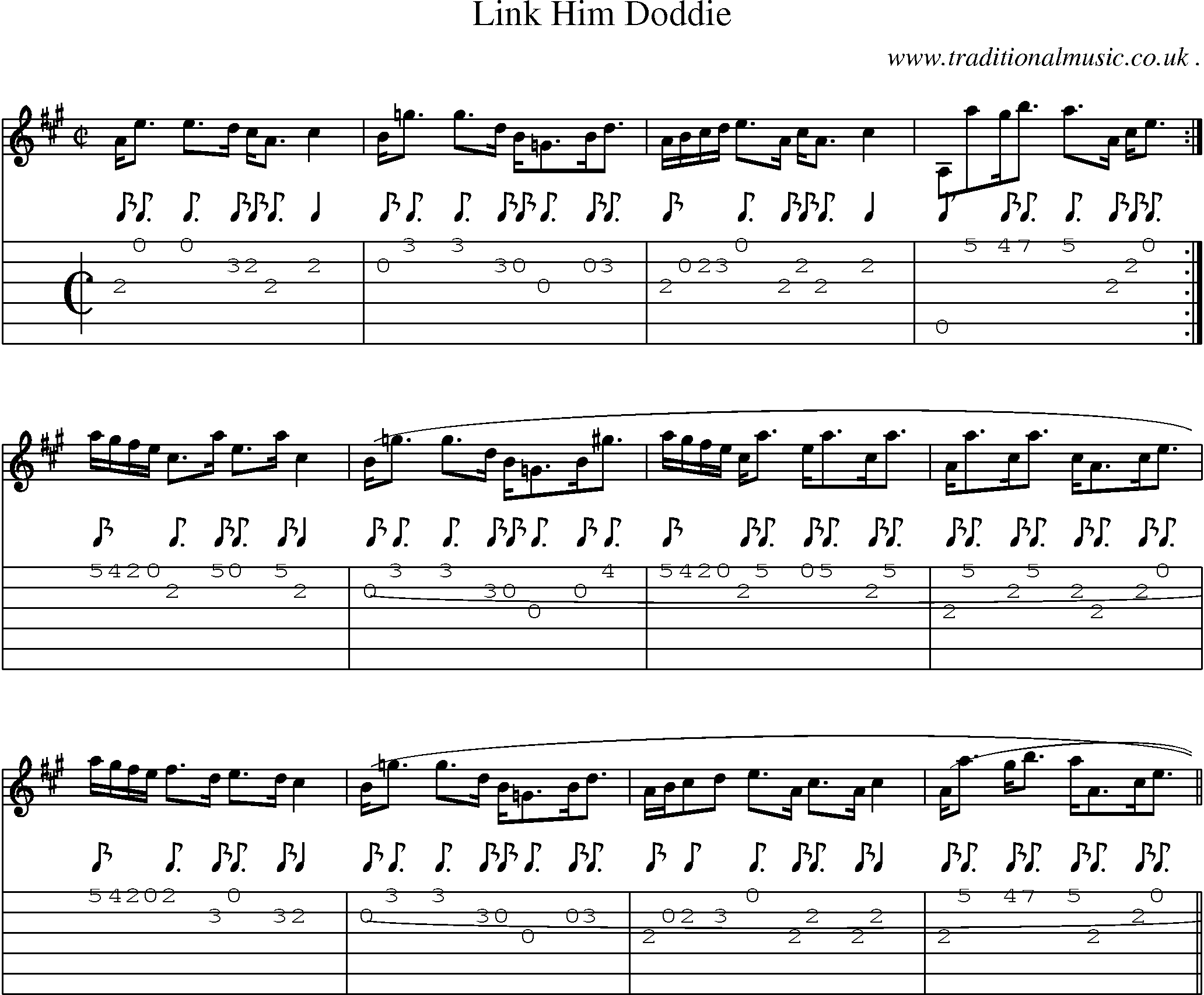 Sheet-music  score, Chords and Guitar Tabs for Link Him Doddie
