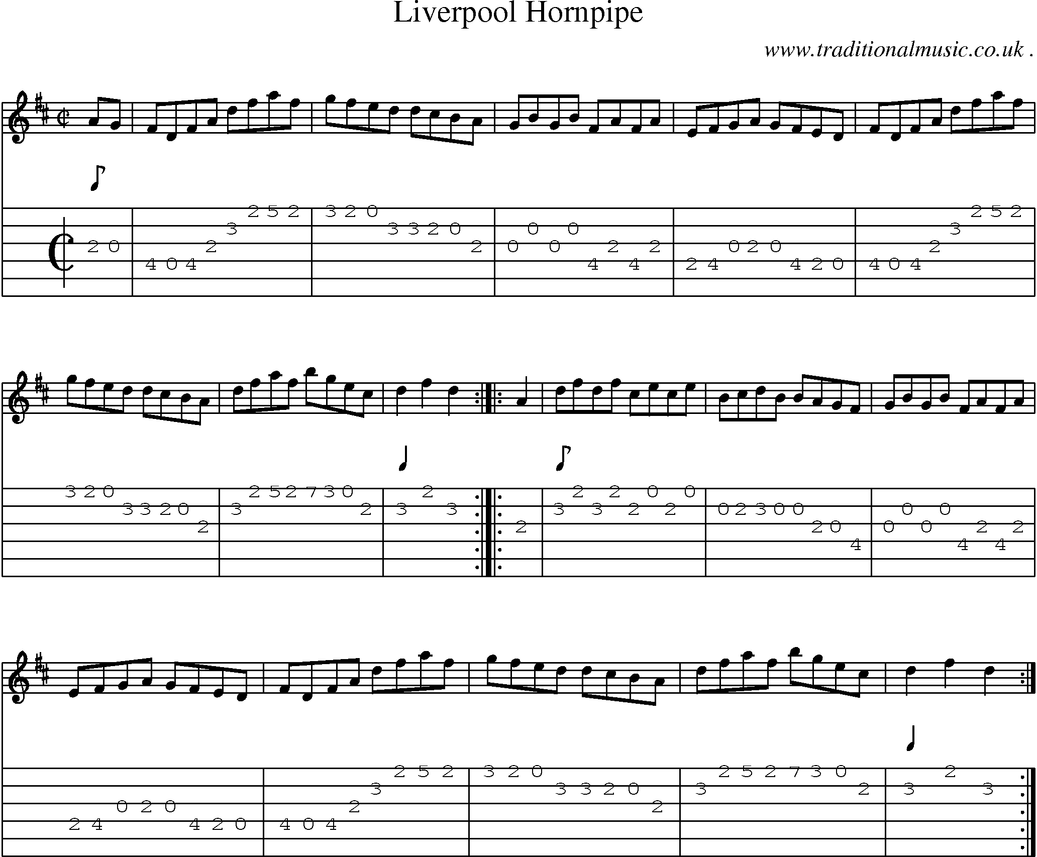 Sheet-music  score, Chords and Guitar Tabs for Liverpool Hornpipe