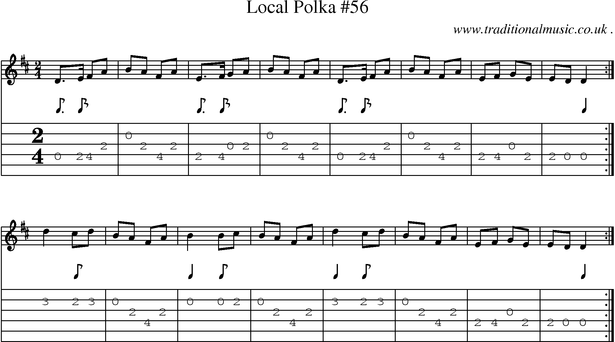 Sheet-music  score, Chords and Guitar Tabs for Local Polka 56