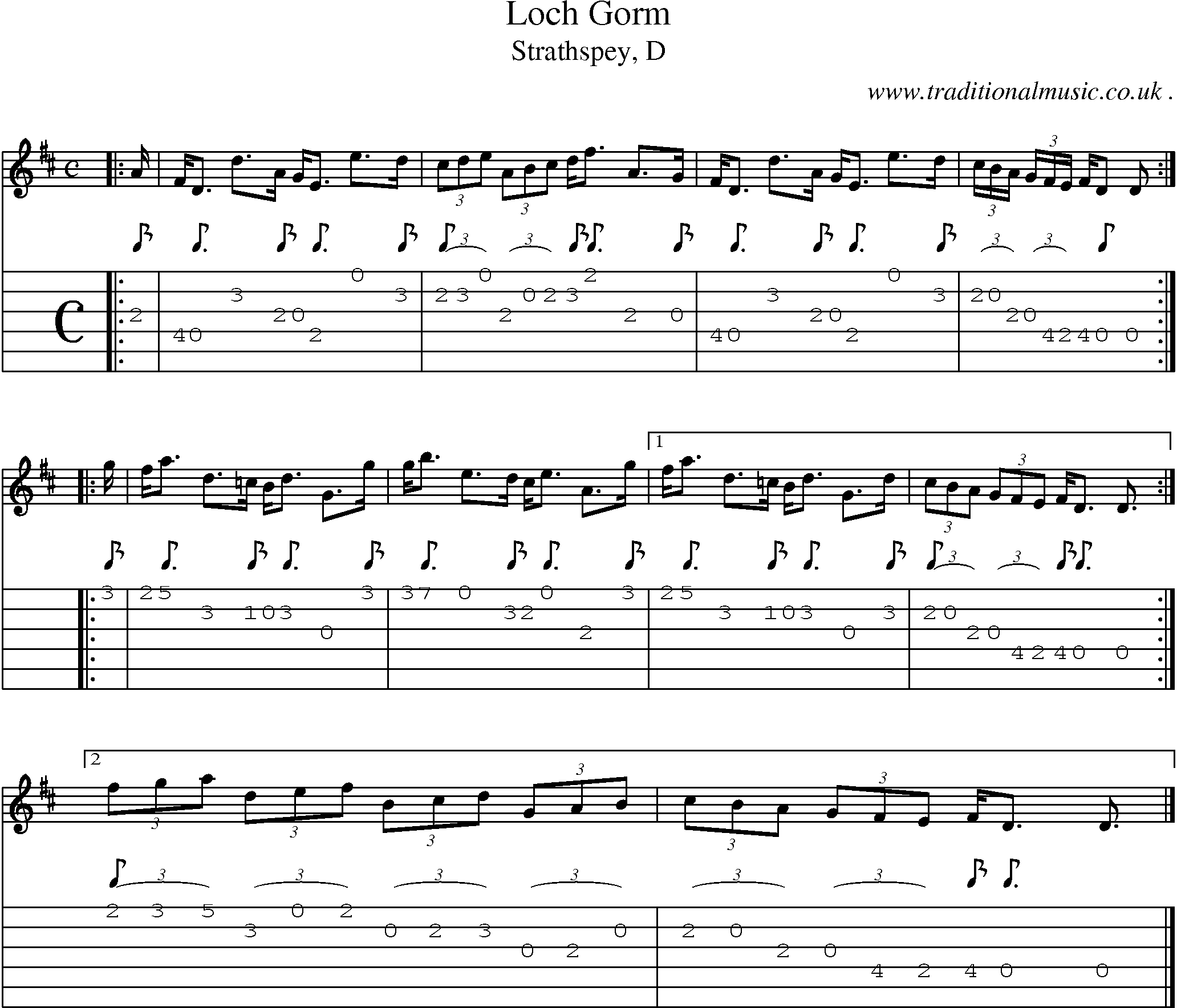Sheet-music  score, Chords and Guitar Tabs for Loch Gorm