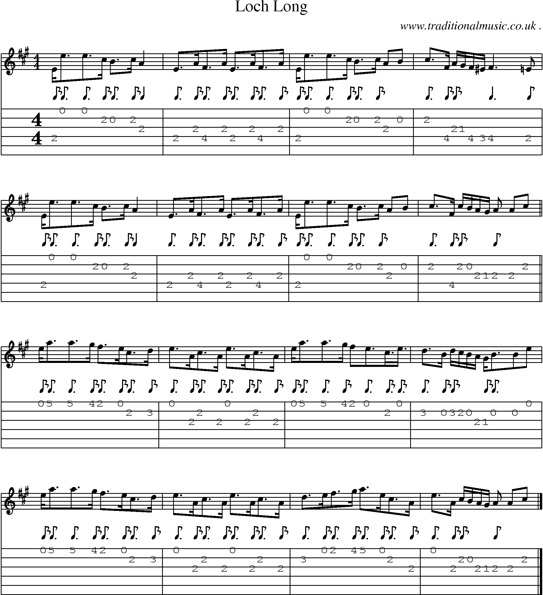Sheet-music  score, Chords and Guitar Tabs for Loch Long