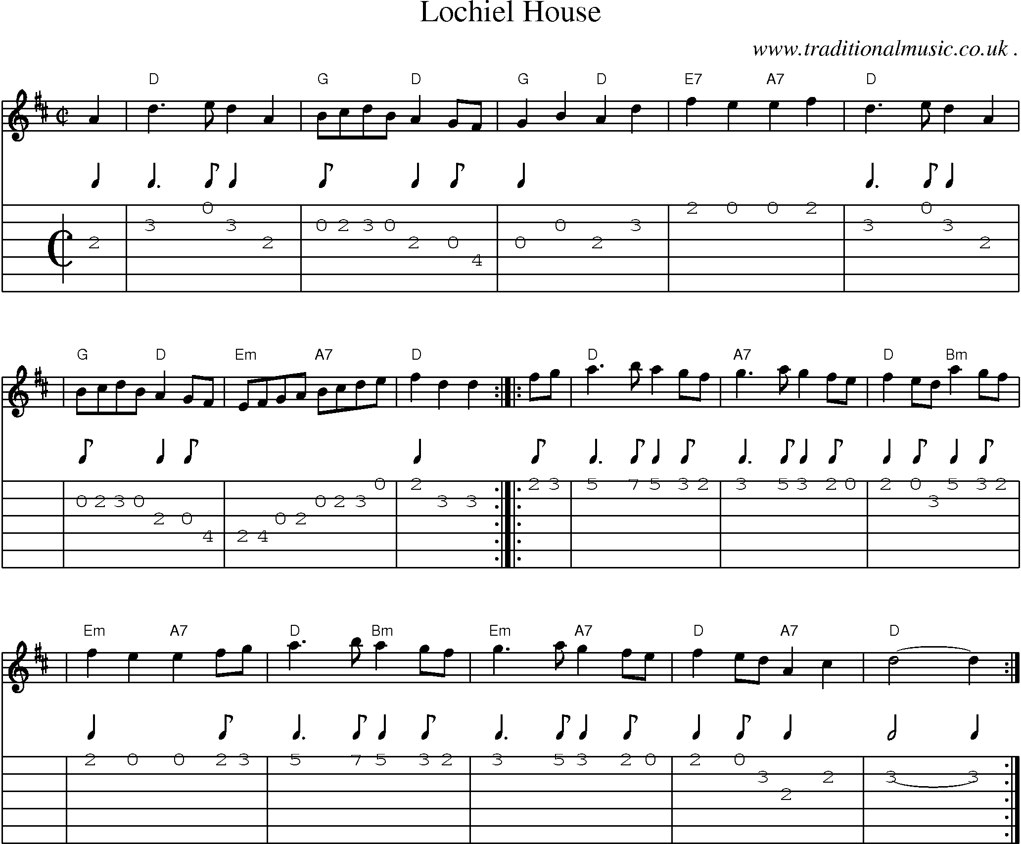 Sheet-music  score, Chords and Guitar Tabs for Lochiel House