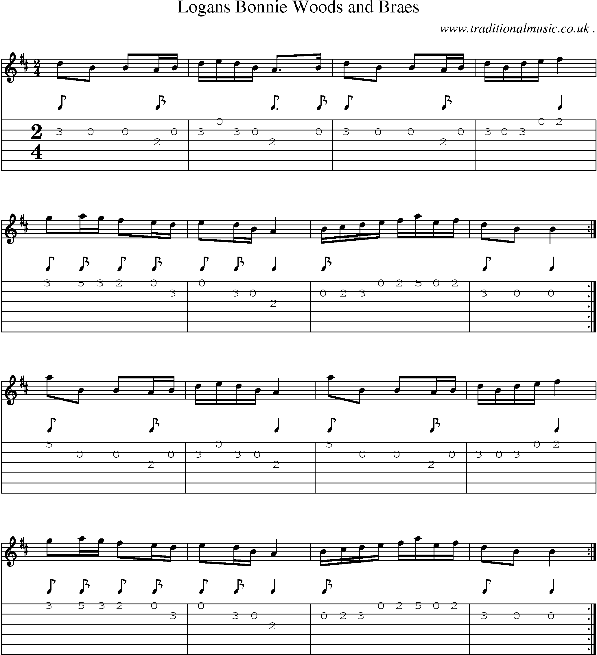 Sheet-music  score, Chords and Guitar Tabs for Logans Bonnie Woods And Braes