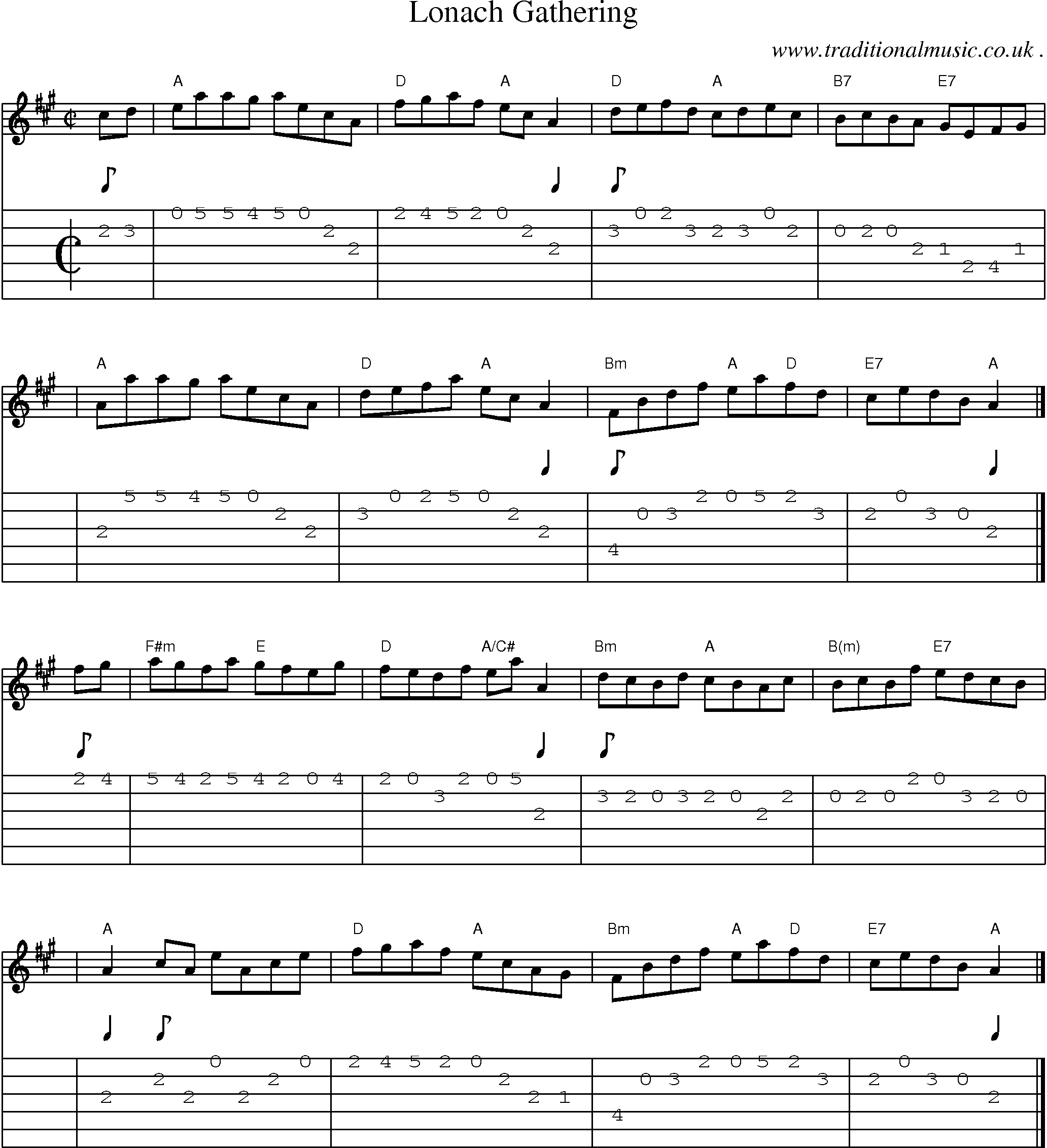 Sheet-music  score, Chords and Guitar Tabs for Lonach Gathering