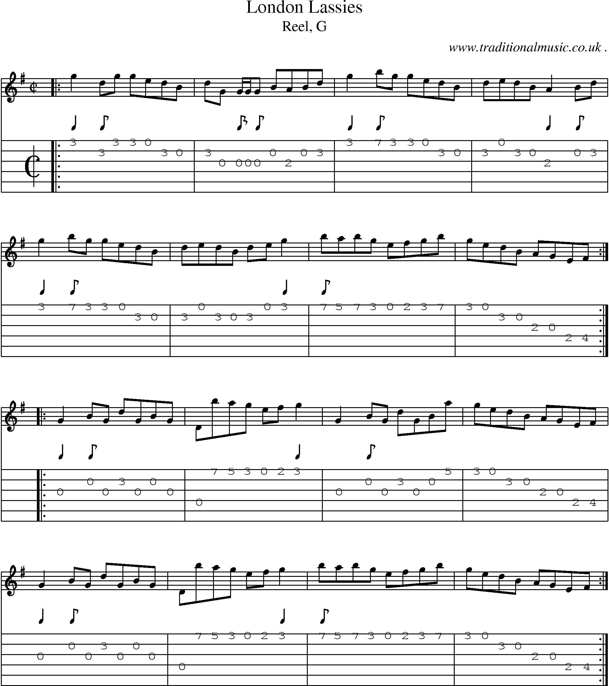 Sheet-music  score, Chords and Guitar Tabs for London Lassies