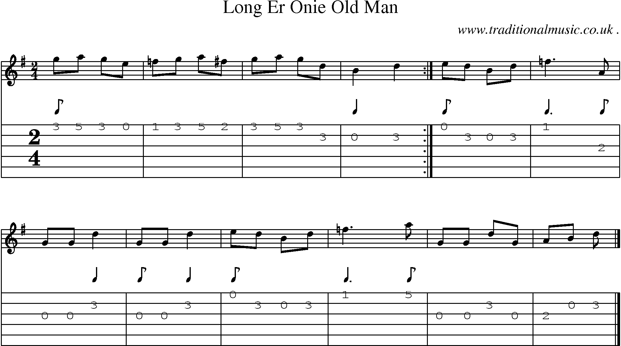 Sheet-music  score, Chords and Guitar Tabs for Long Er Onie Old Man