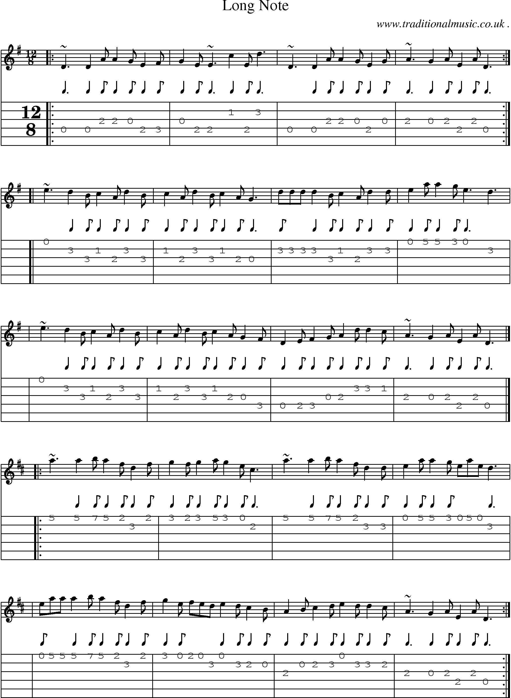 Sheet-music  score, Chords and Guitar Tabs for Long Note