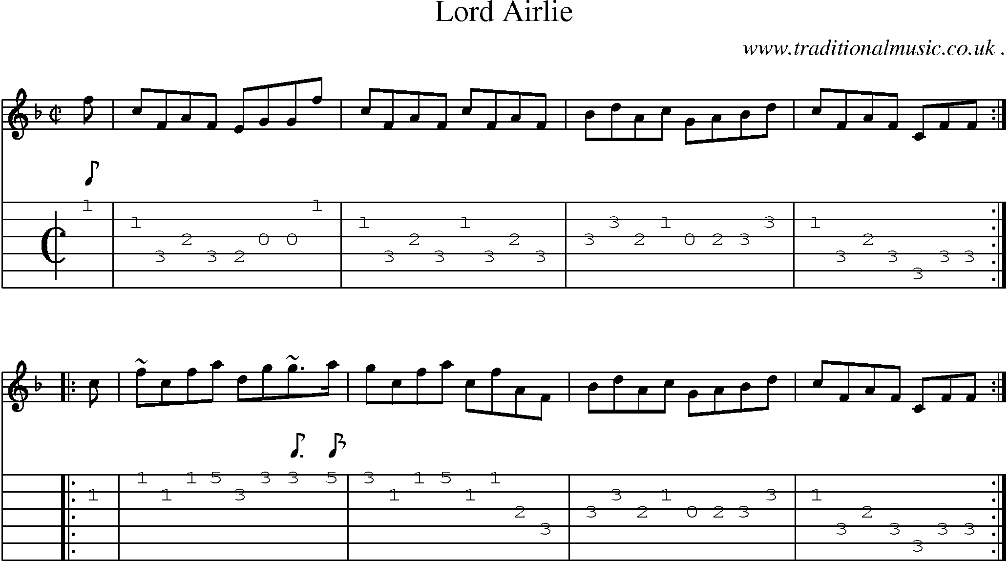 Sheet-music  score, Chords and Guitar Tabs for Lord Airlie