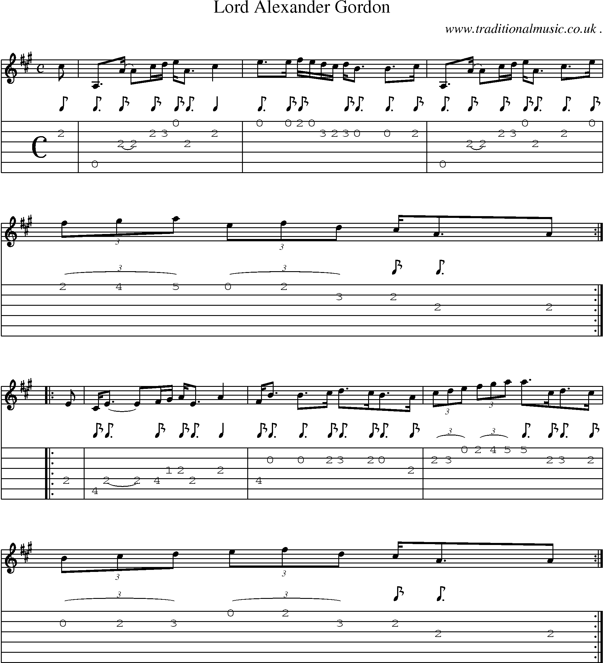 Sheet-music  score, Chords and Guitar Tabs for Lord Alexander Gordon