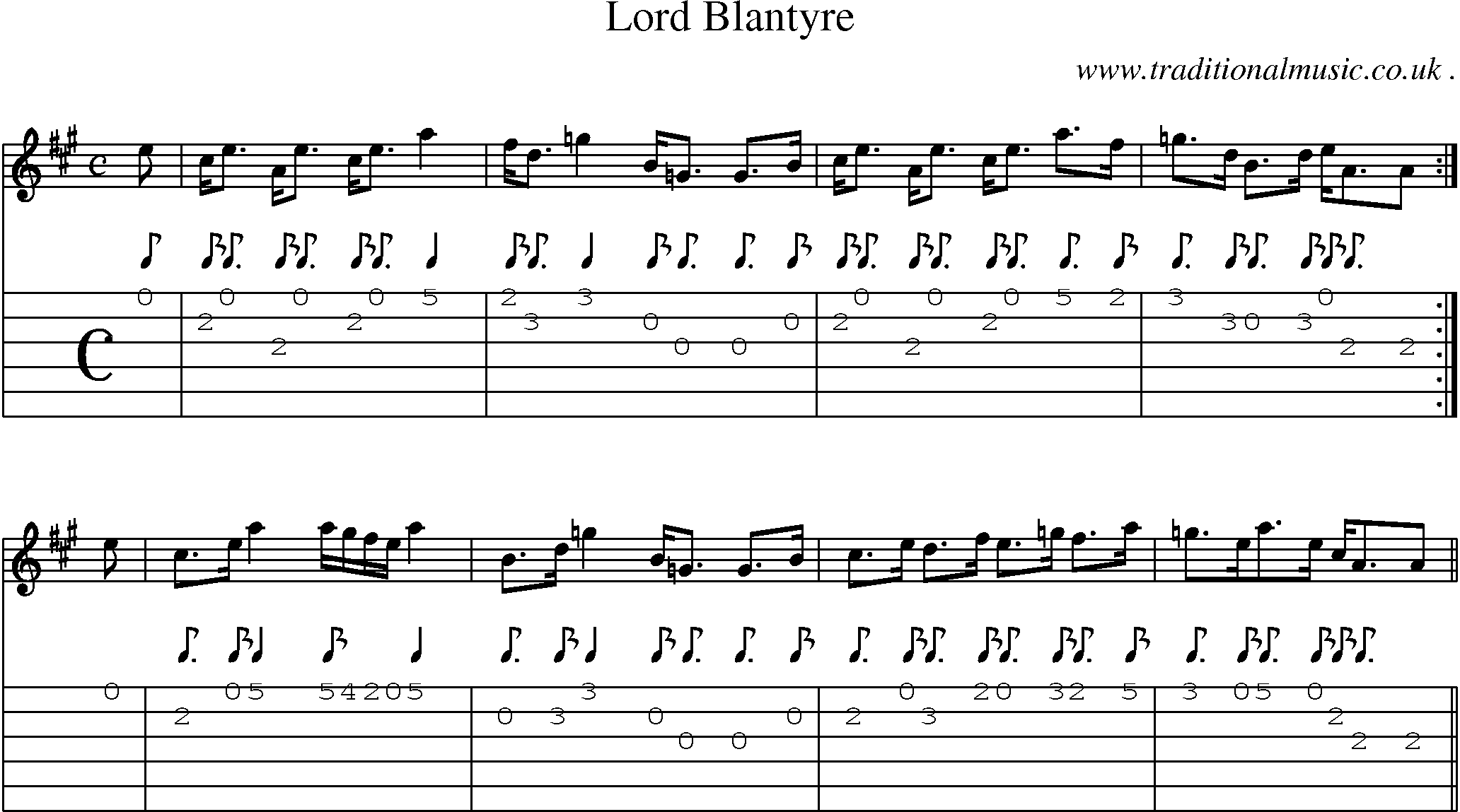 Sheet-music  score, Chords and Guitar Tabs for Lord Blantyre