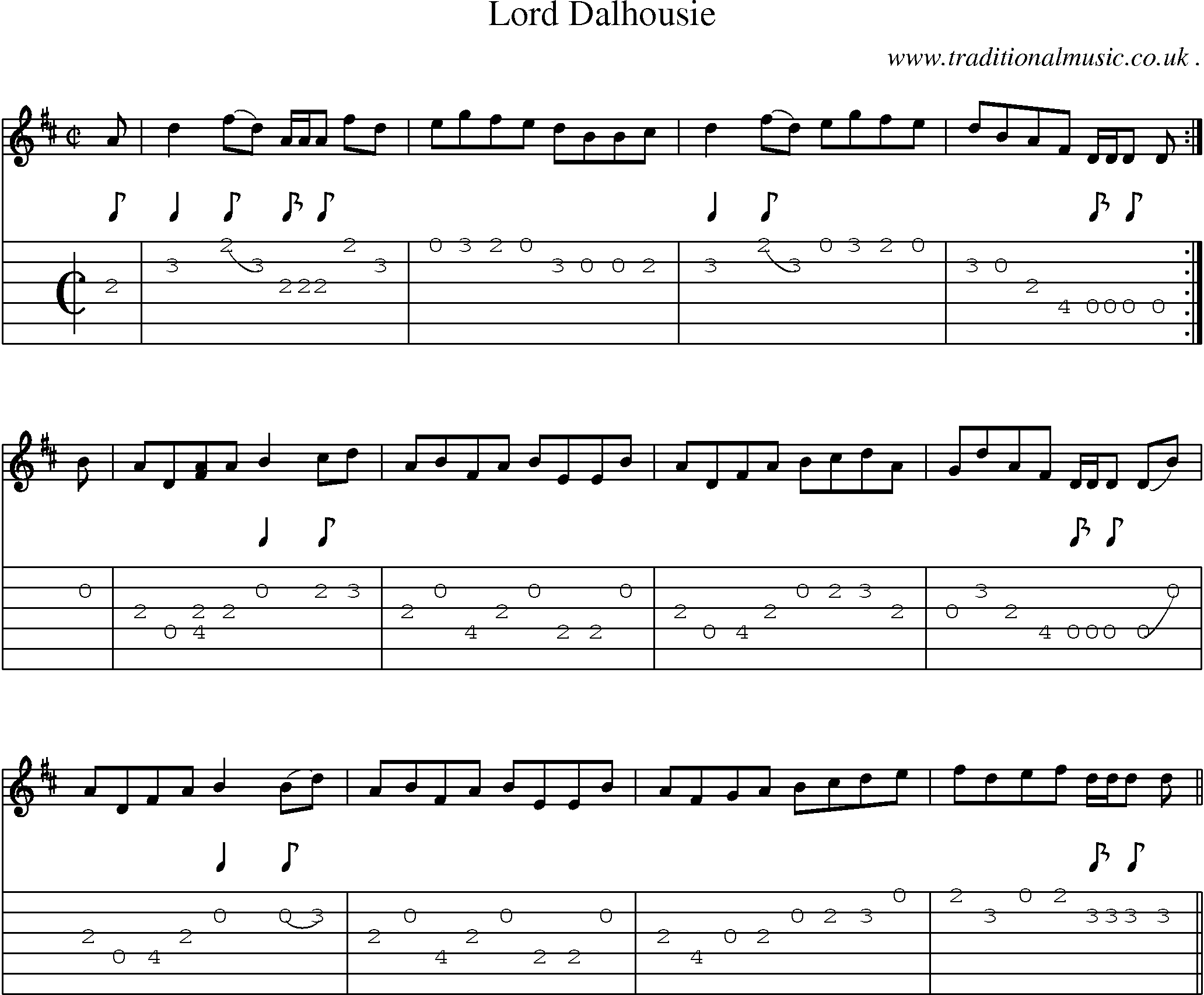 Sheet-music  score, Chords and Guitar Tabs for Lord Dalhousie