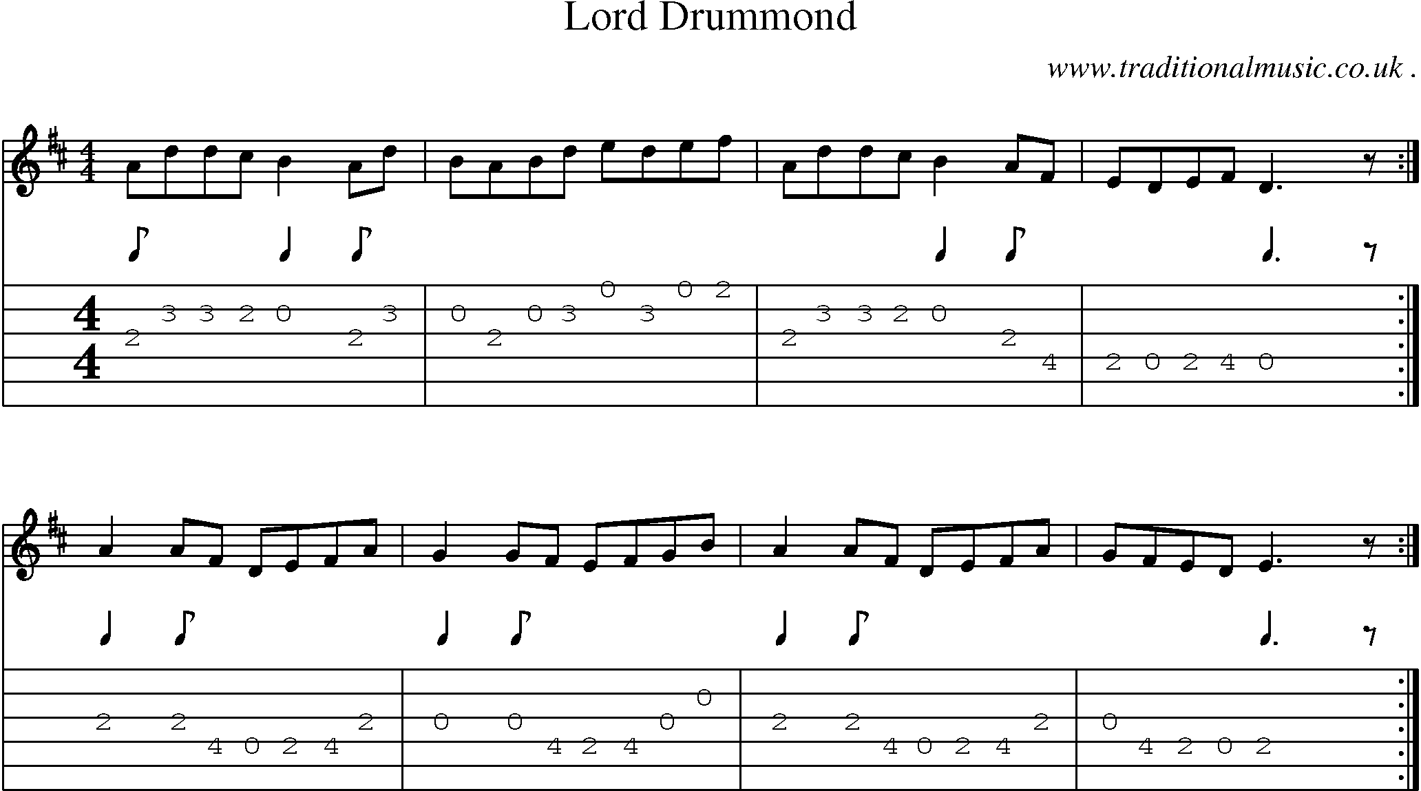 Sheet-music  score, Chords and Guitar Tabs for Lord Drummond