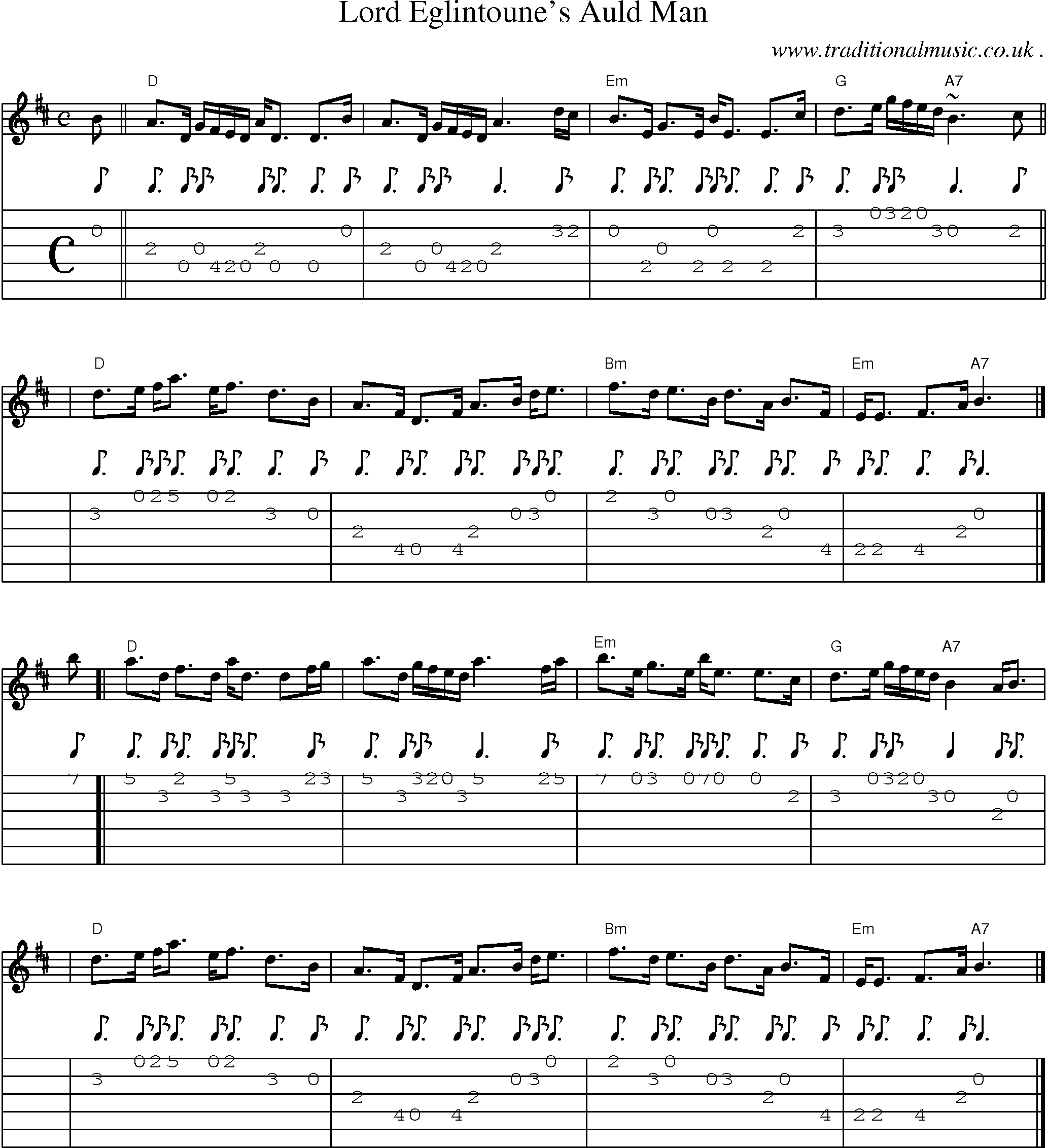Sheet-music  score, Chords and Guitar Tabs for Lord Eglintounes Auld Man