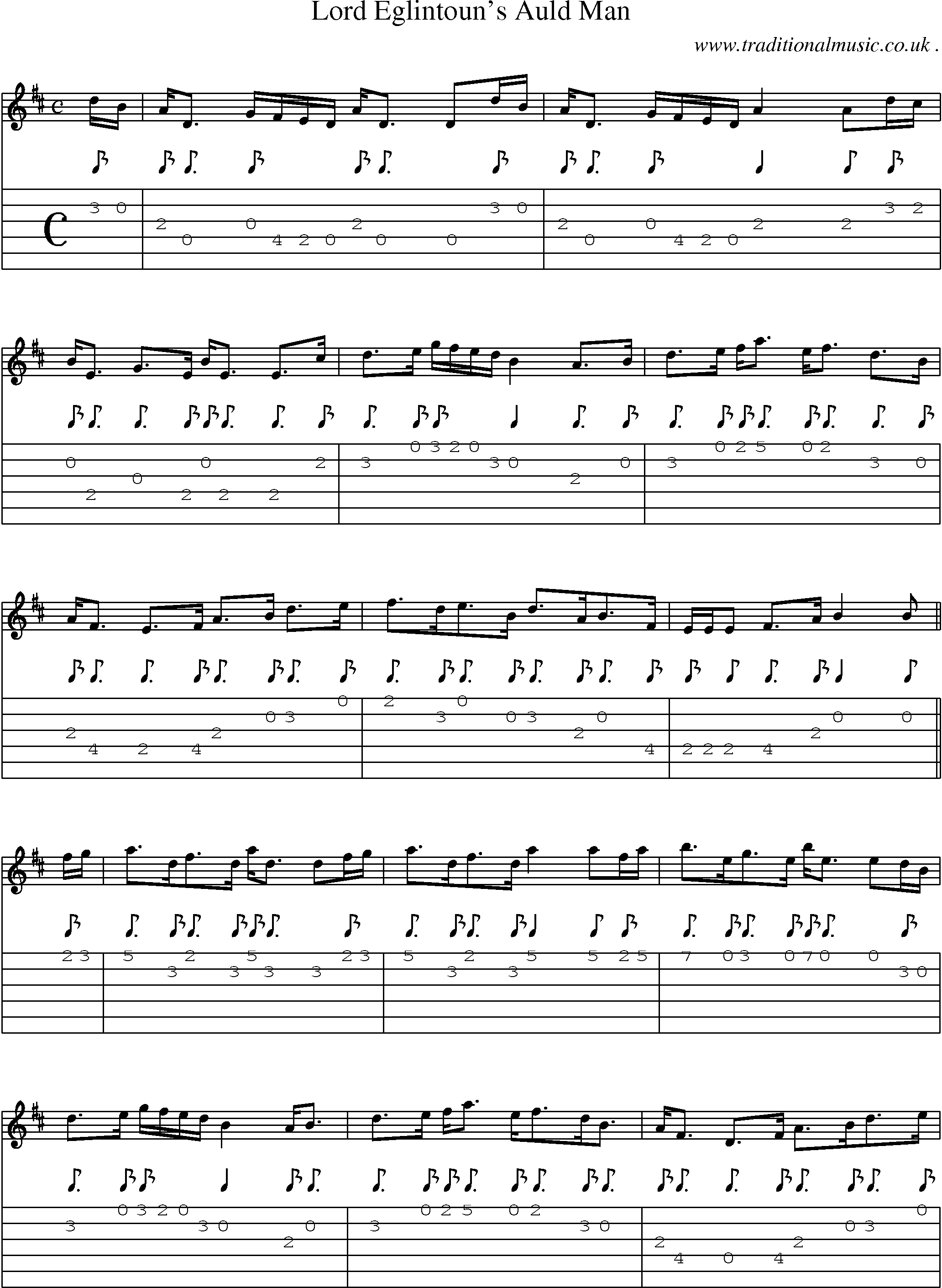 Sheet-music  score, Chords and Guitar Tabs for Lord Eglintouns Auld Man