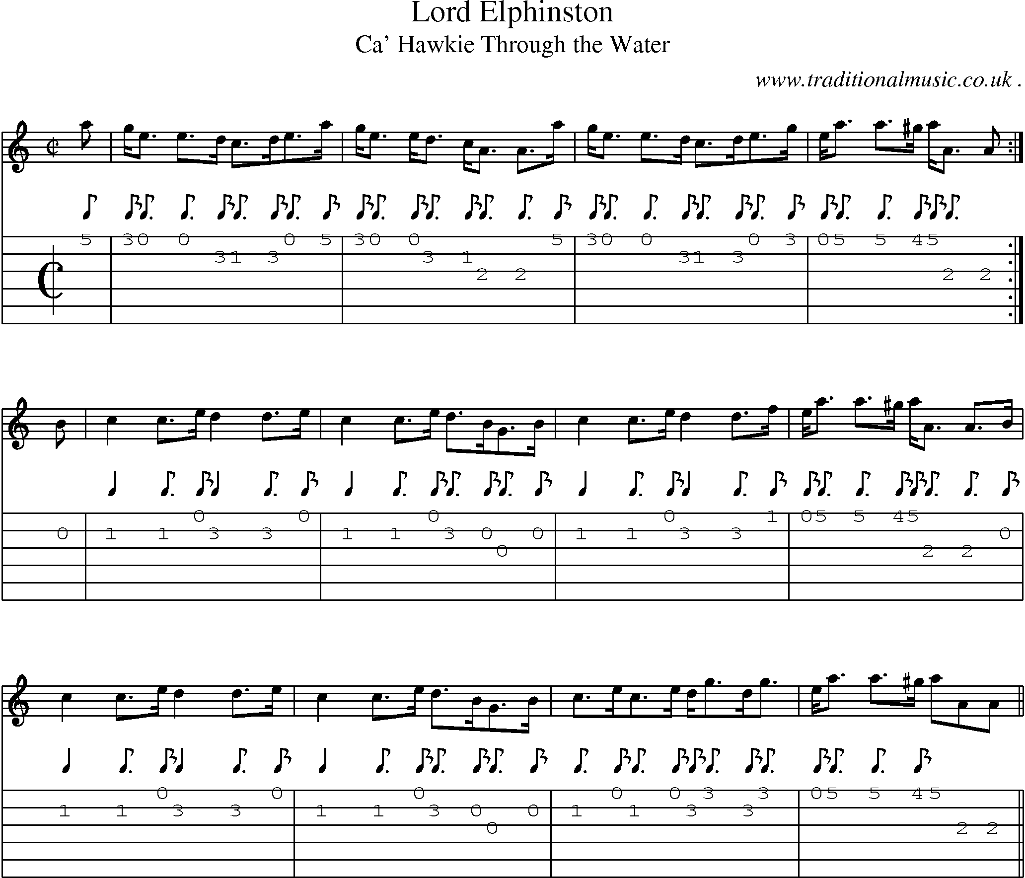 Sheet-music  score, Chords and Guitar Tabs for Lord Elphinston