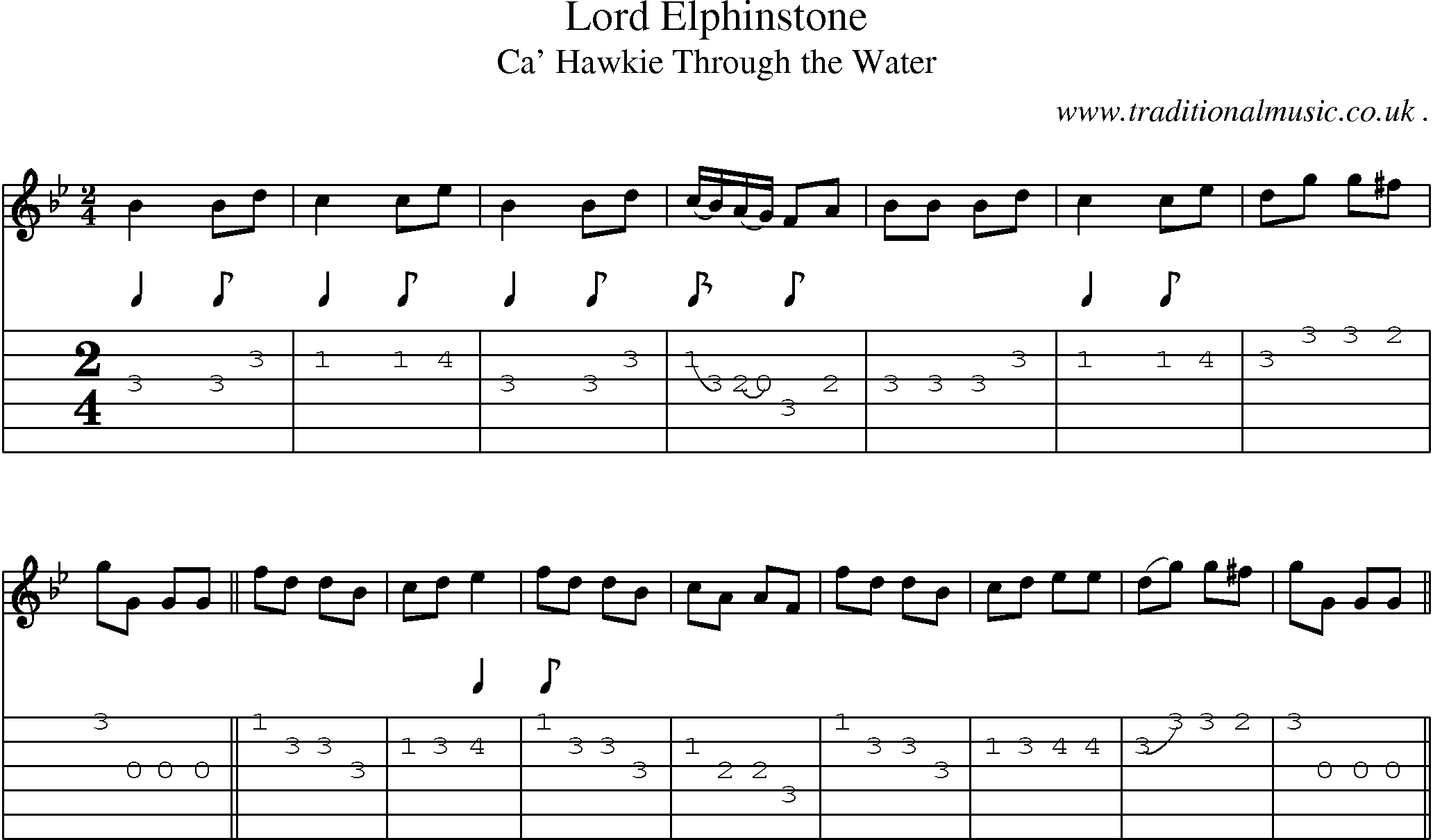 Sheet-music  score, Chords and Guitar Tabs for Lord Elphinstone