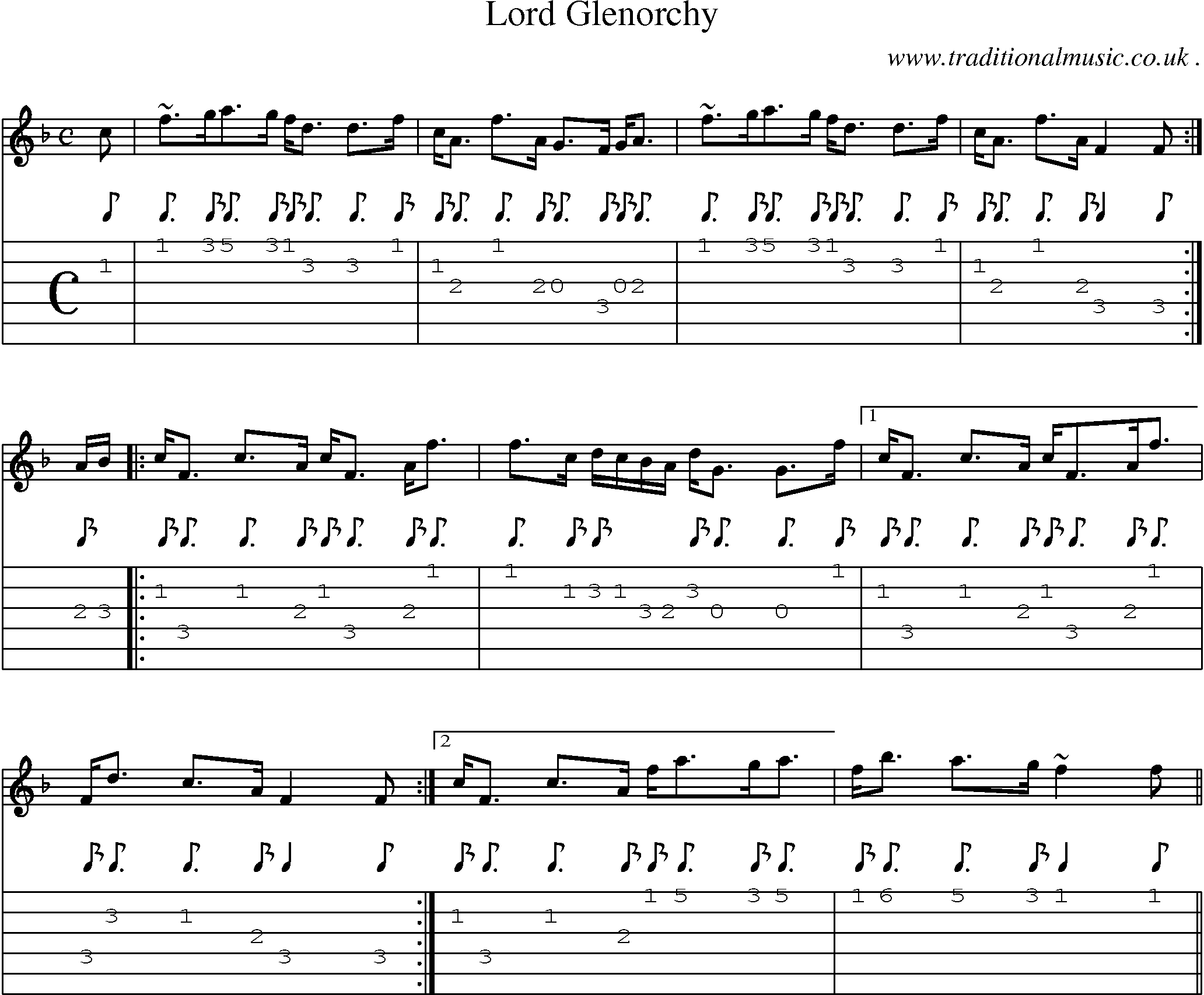 Sheet-music  score, Chords and Guitar Tabs for Lord Glenorchy