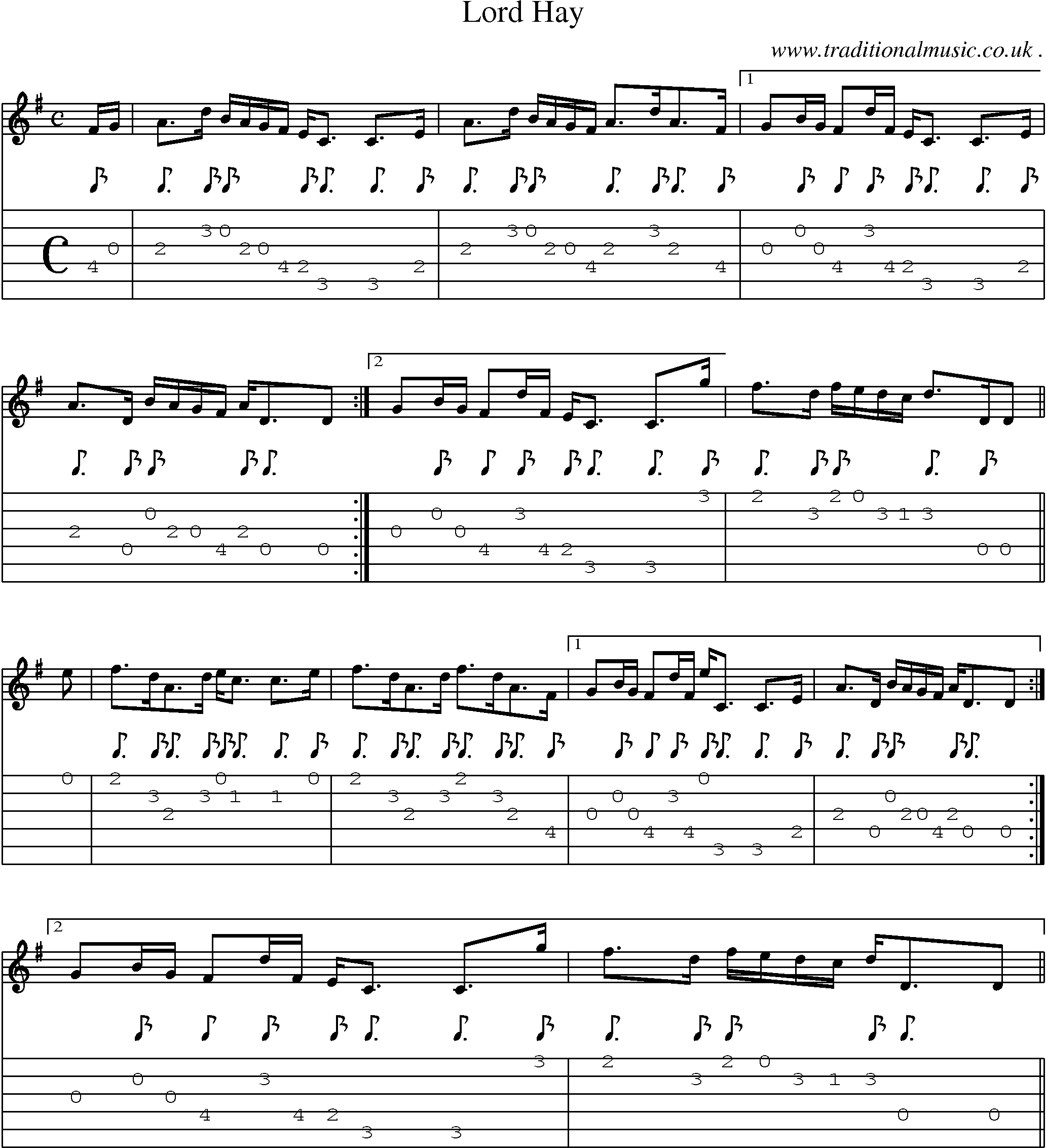 Sheet-music  score, Chords and Guitar Tabs for Lord Hay