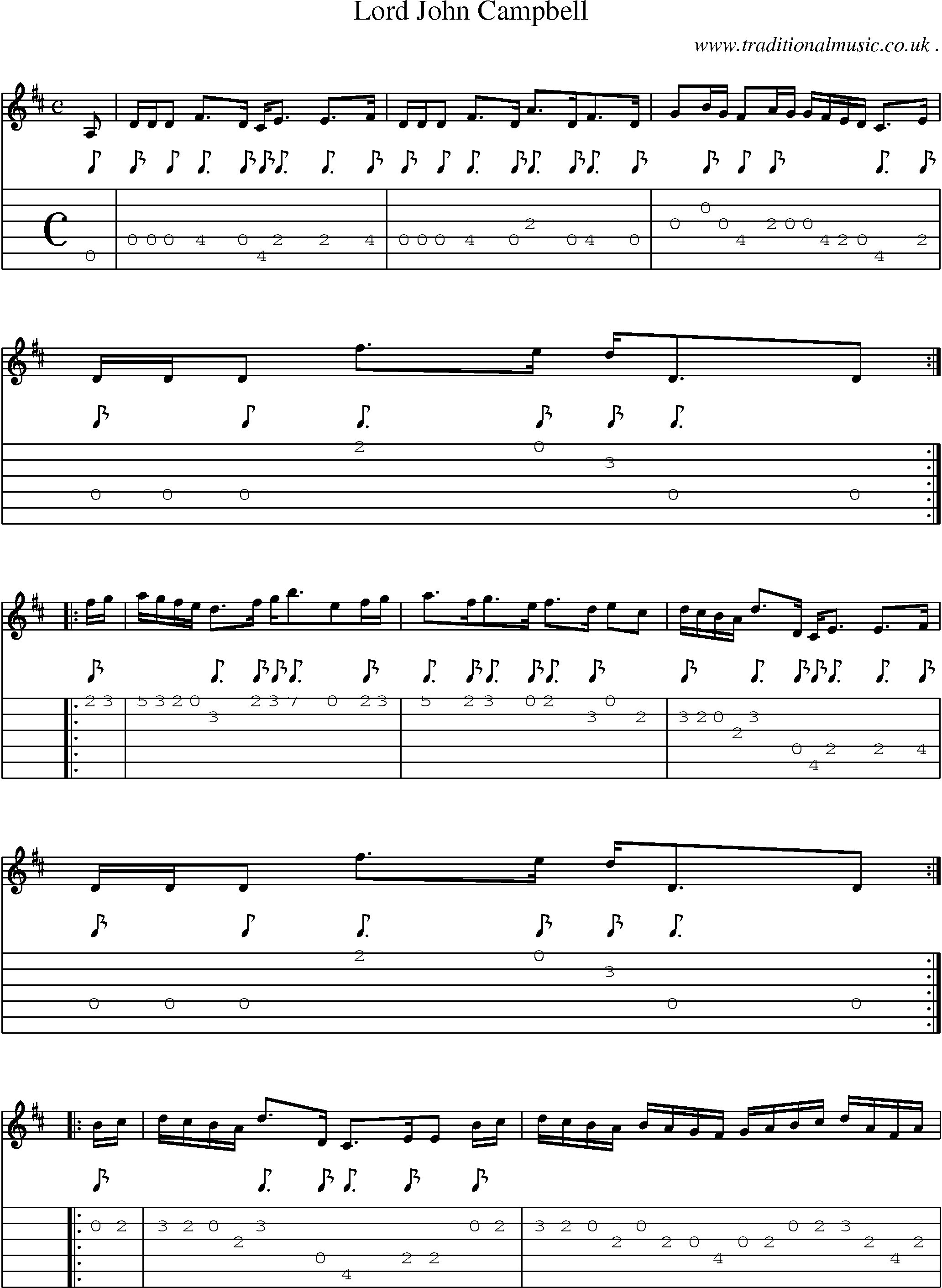 Sheet-music  score, Chords and Guitar Tabs for Lord John Campbell