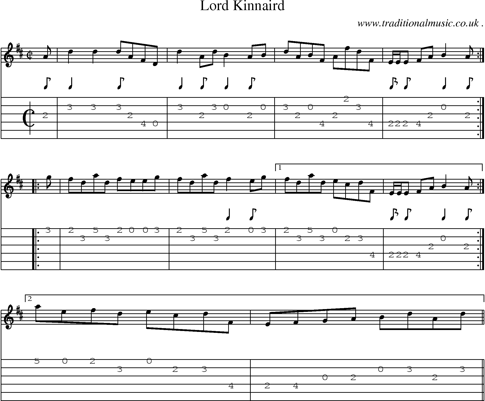 Sheet-music  score, Chords and Guitar Tabs for Lord Kinnaird