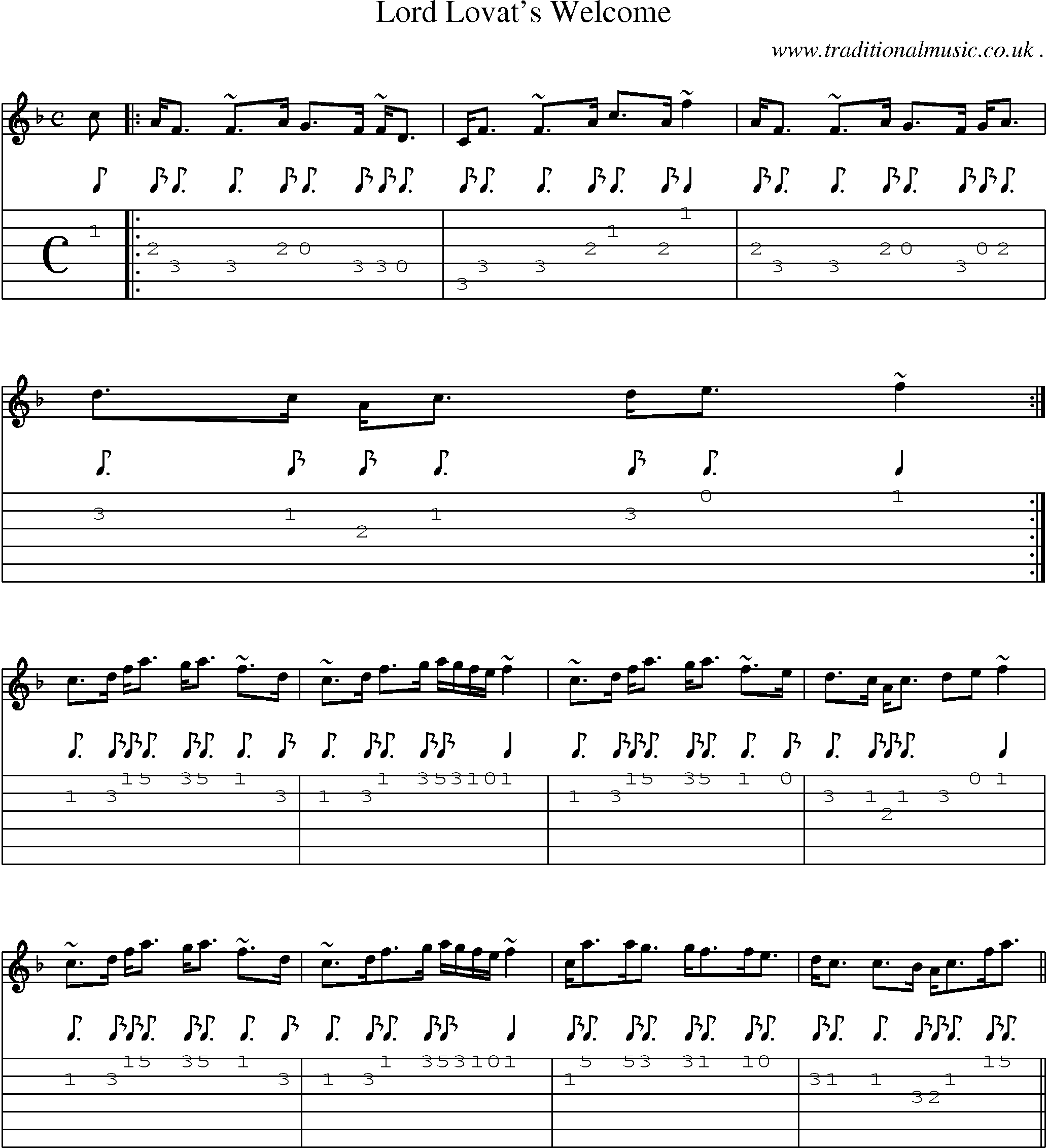 Sheet-music  score, Chords and Guitar Tabs for Lord Lovats Welcome