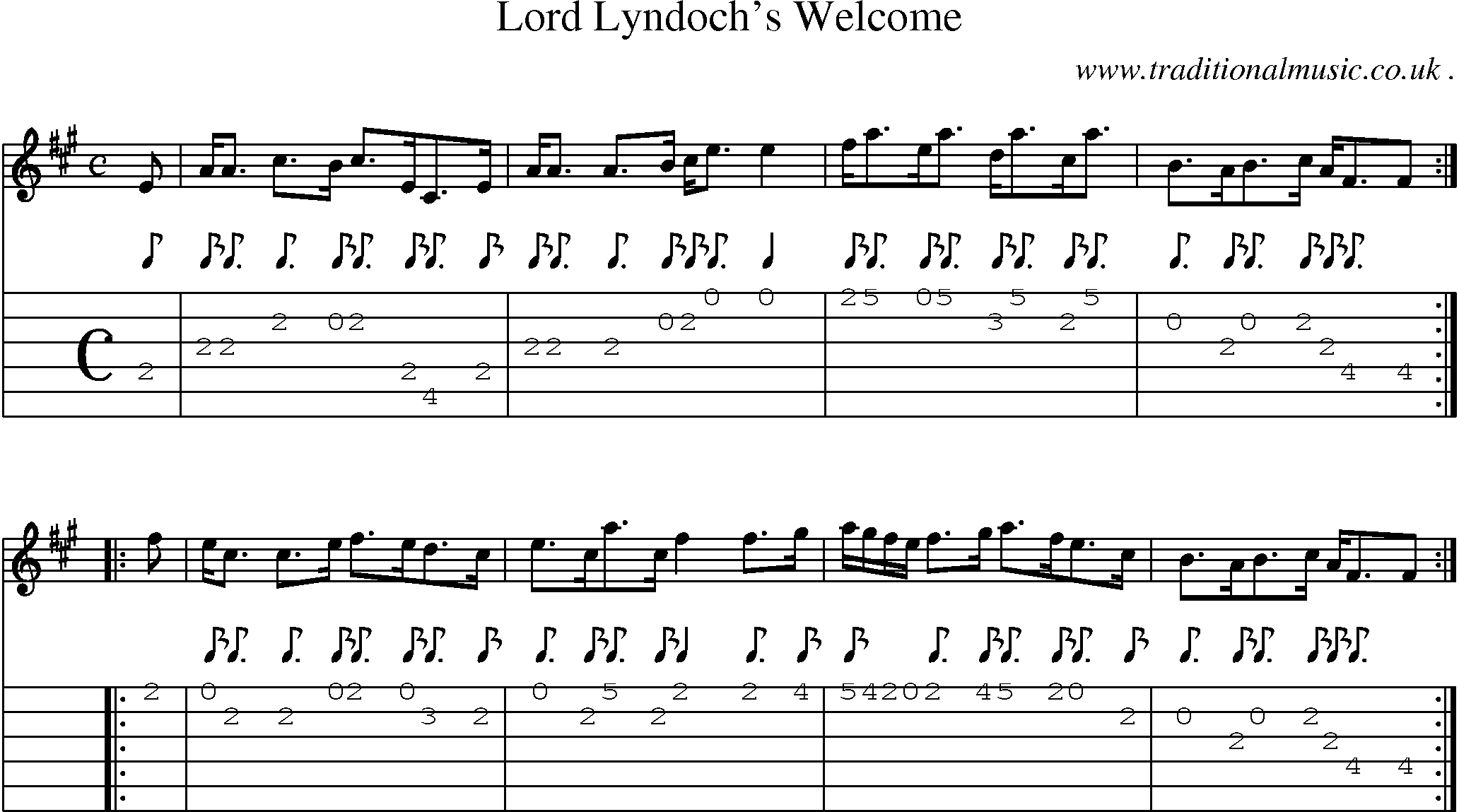 Sheet-music  score, Chords and Guitar Tabs for Lord Lyndochs Welcome