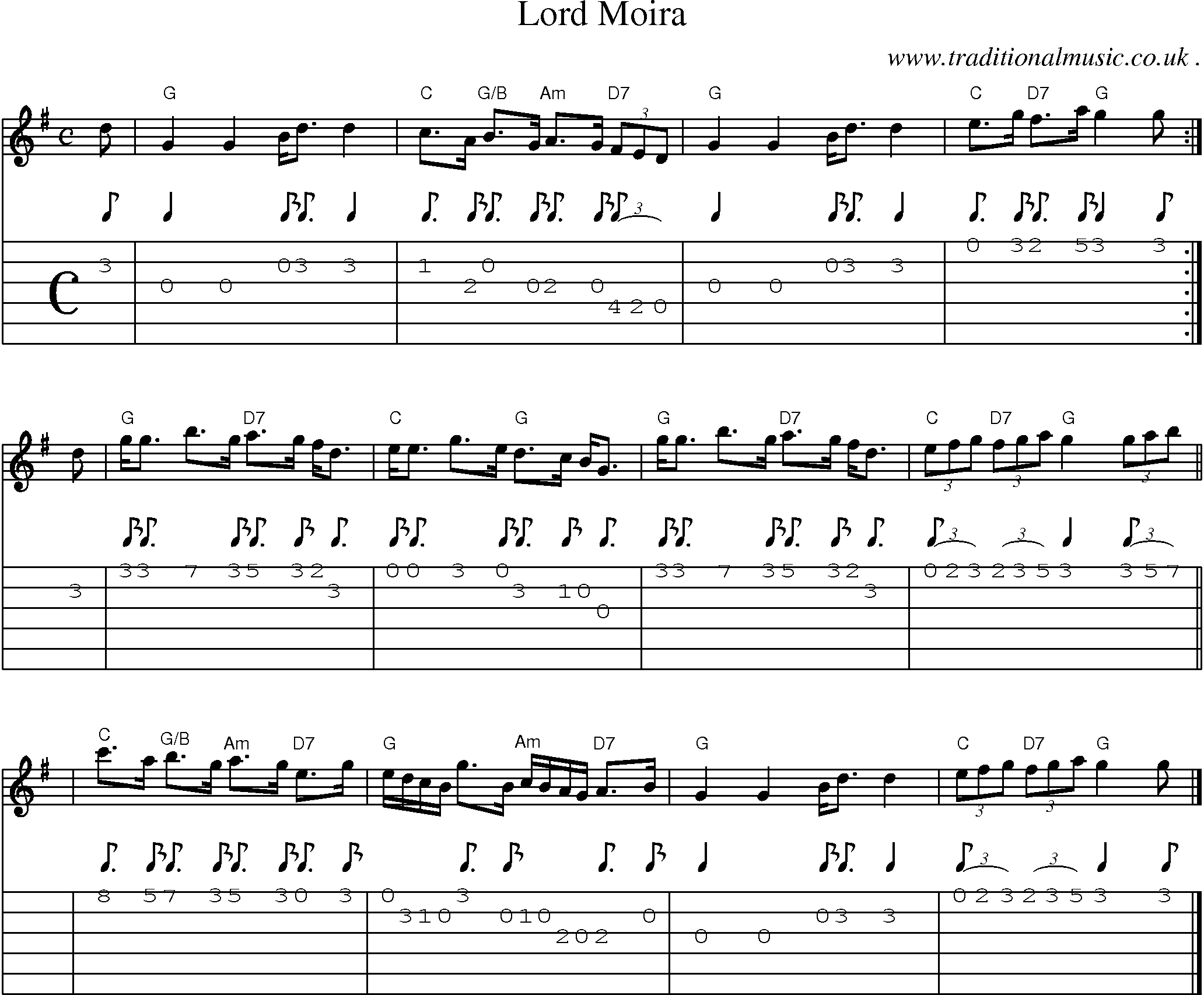 Sheet-music  score, Chords and Guitar Tabs for Lord Moira