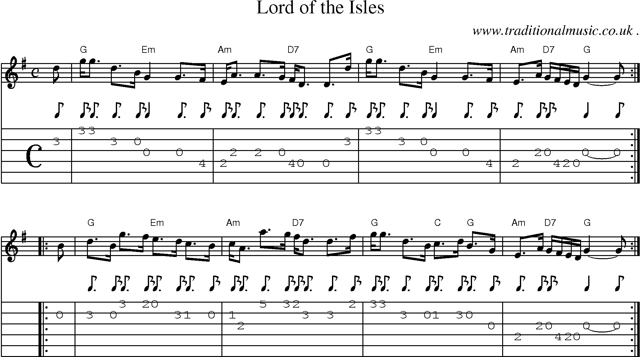 Sheet-music  score, Chords and Guitar Tabs for Lord Of The Isles