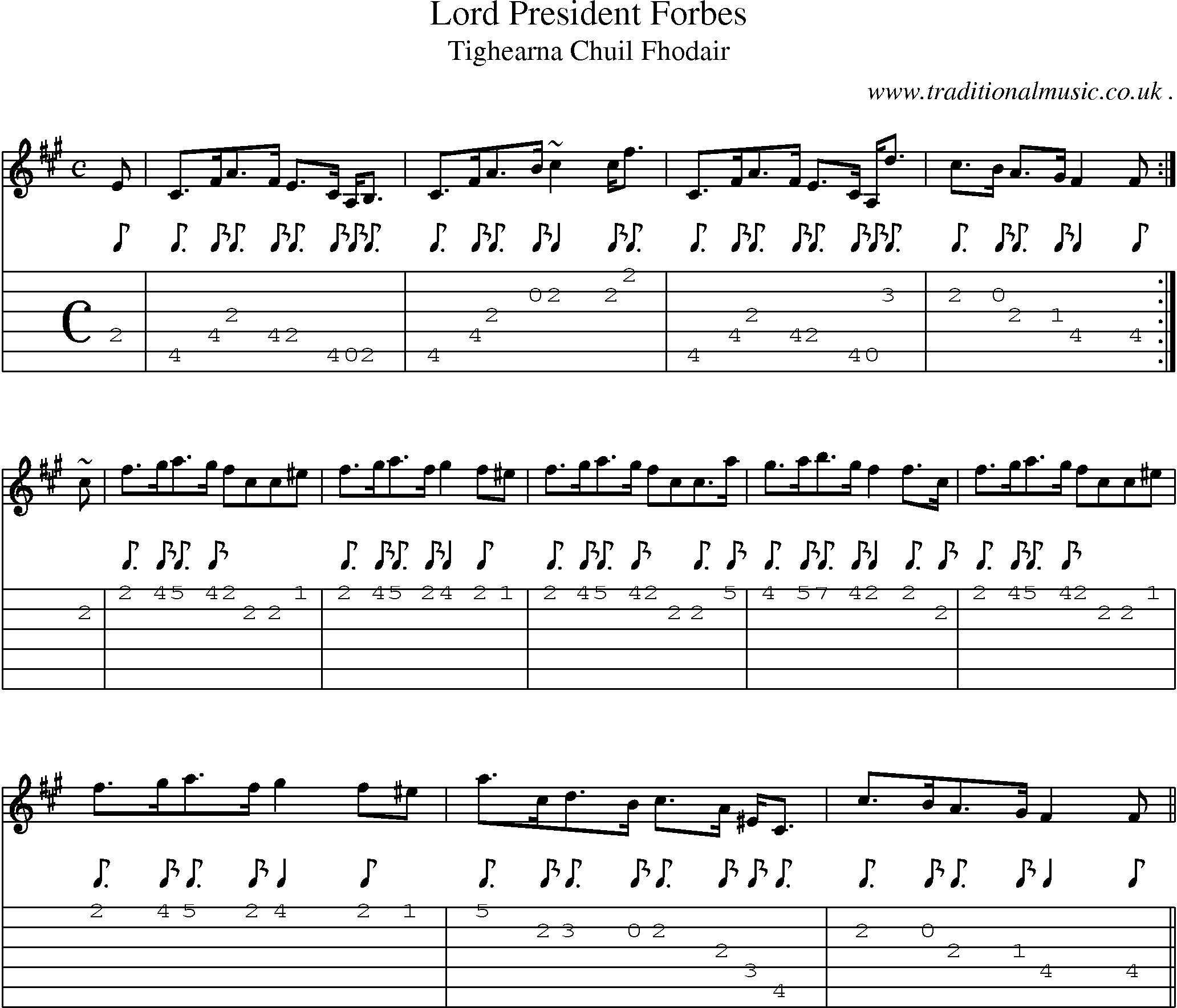 Sheet-music  score, Chords and Guitar Tabs for Lord President Forbes