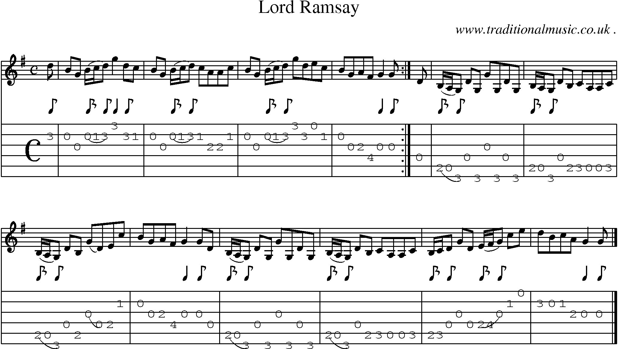 Sheet-music  score, Chords and Guitar Tabs for Lord Ramsay