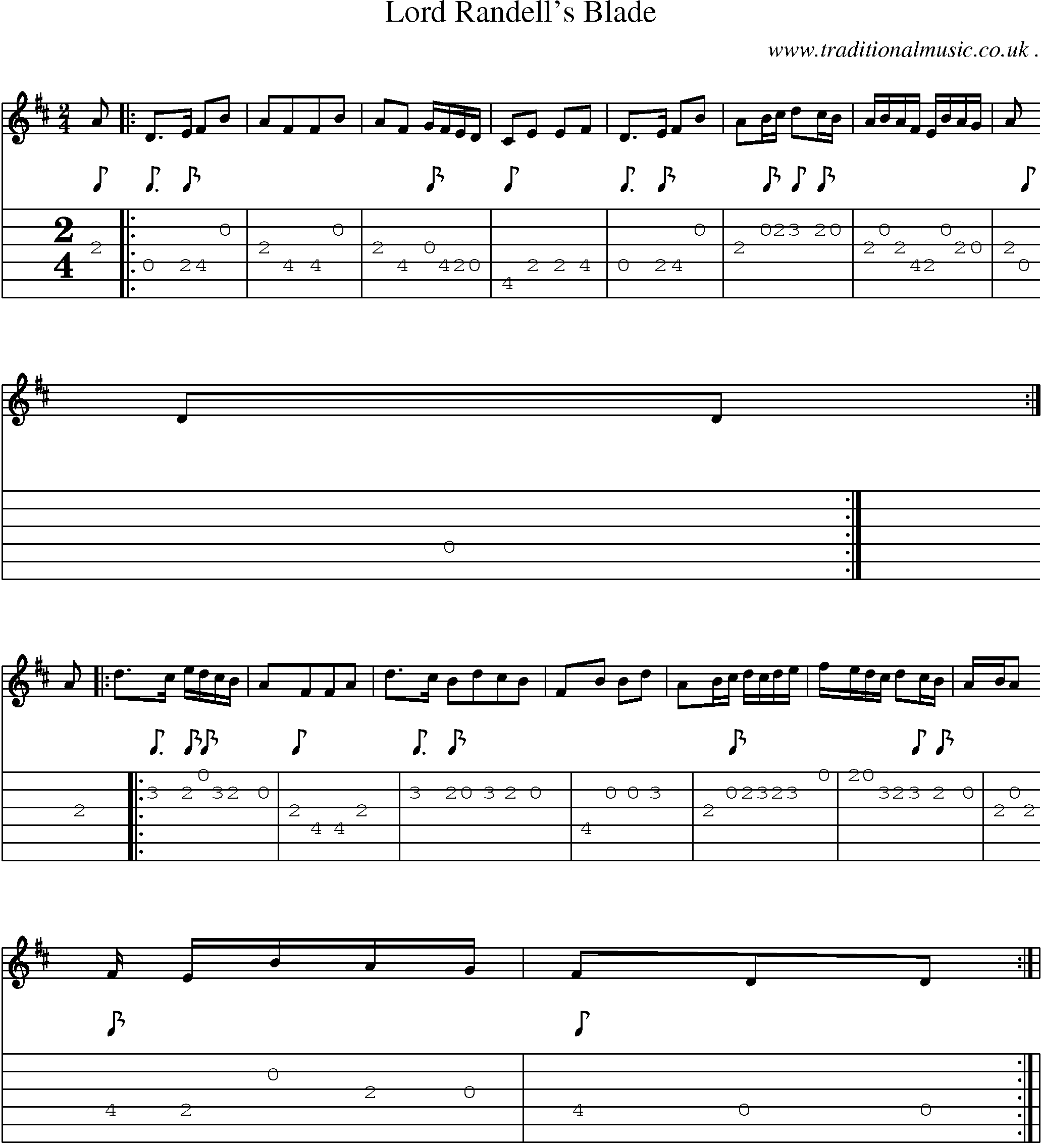 Sheet-music  score, Chords and Guitar Tabs for Lord Randells Blade